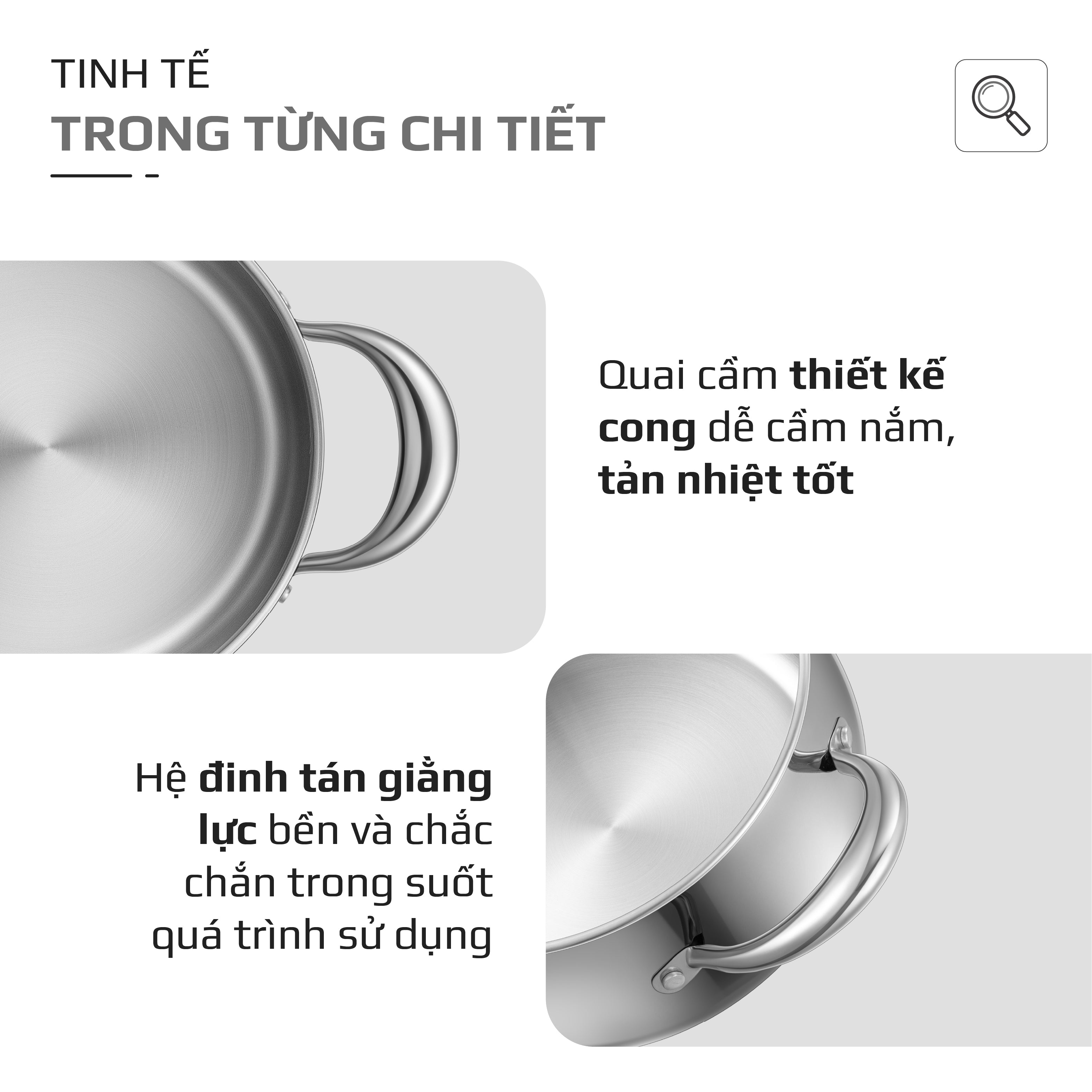 Bộ Nồi Inox OLIVO Chef’s Premium - Bộ 3 Nồi - Đa Dạng Kích Thước - Đáy Kép Liền Khối - Nắp Kính Cường Lực - Nấu Được Trên Mọi Loại Bếp