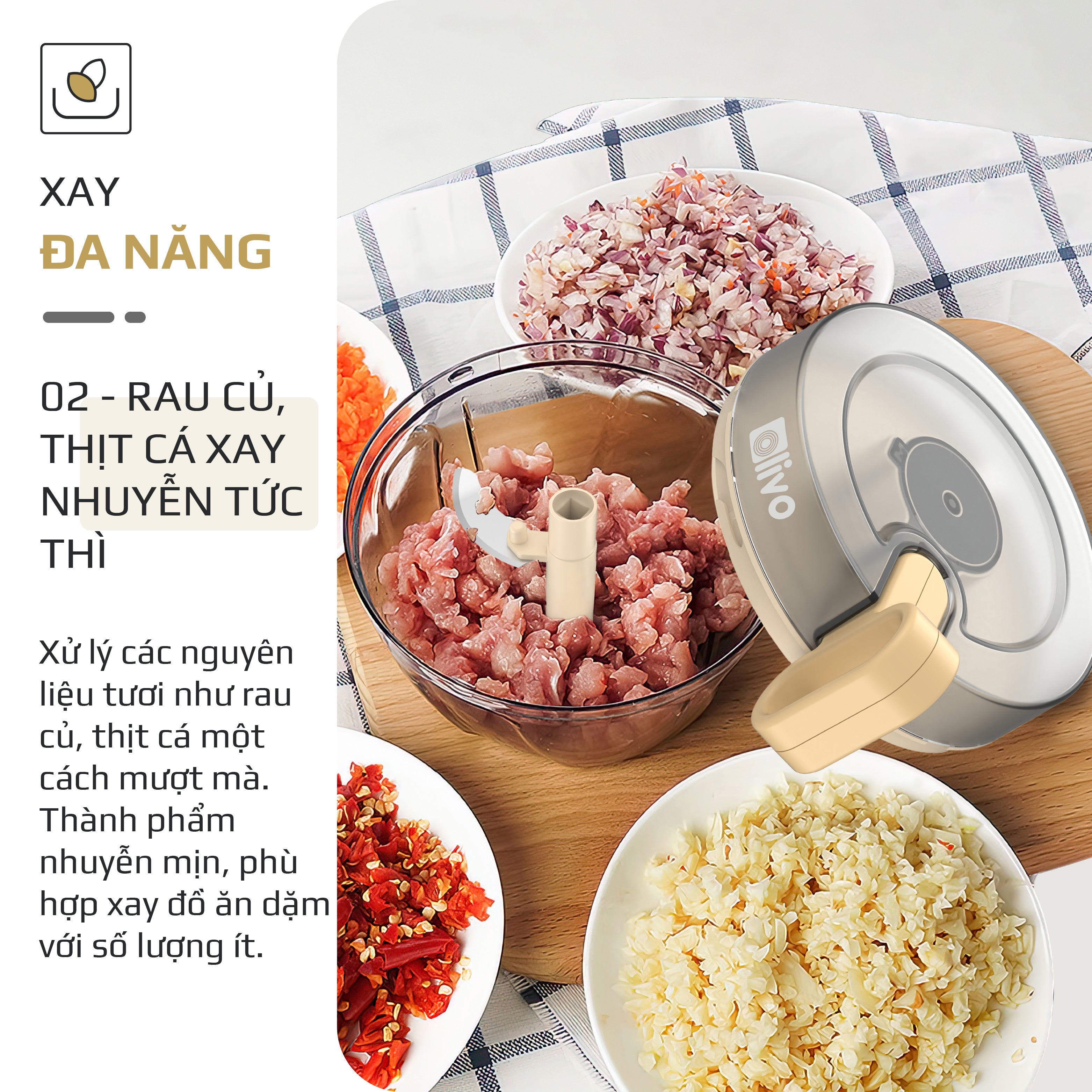Dụng Cụ Xay Thực Phẩm Đa Năng Mini OLIVO MFC442 – Xay Tỏi Ớt, Xay Thịt, Xay Hạt Tiện Lợi – Dây Kéo Chắc Chắn – Dung Tích 400ML – Dễ Dàng Vệ Sinh