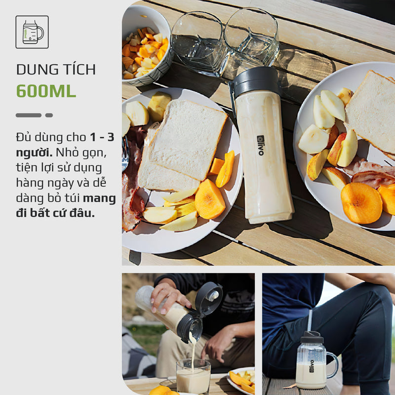 Máy Xay Sinh Tố OLIVO MB300 - 2 Cốc Linh Hoạt - Xay Đá Bào, Sinh Tố, Smoothie - Dung Tích 600ML