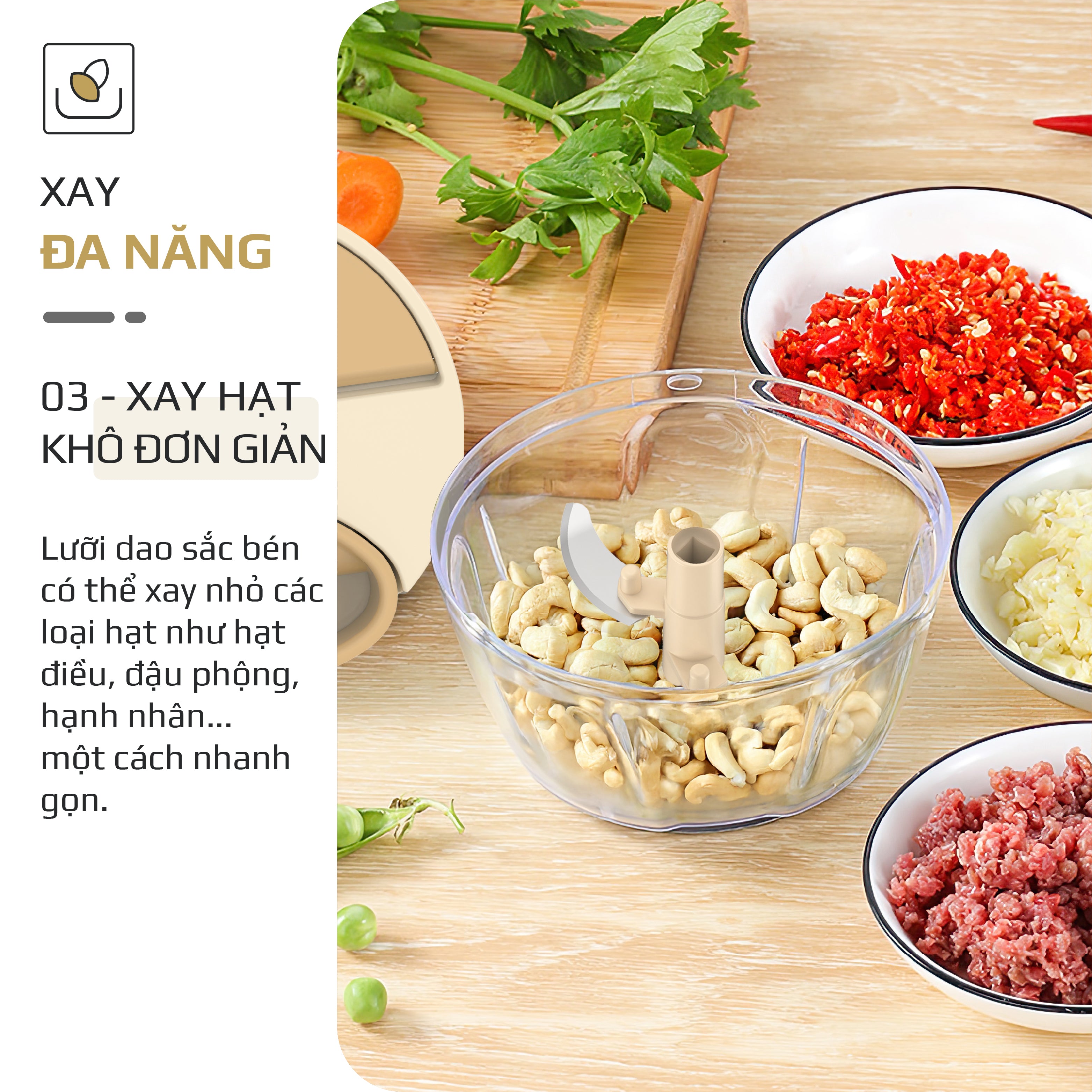 Dụng Cụ Xay Thực Phẩm Đa Năng Mini OLIVO MFC468 – Xay Tỏi Ớt, Xay Thịt, Xay Hạt Tiện Lợi – Nắp Lật Tiện Dụng - Dây Kéo Chắc Chắn – Dung Tích 400ML – Dễ Dàng Vệ Sinh