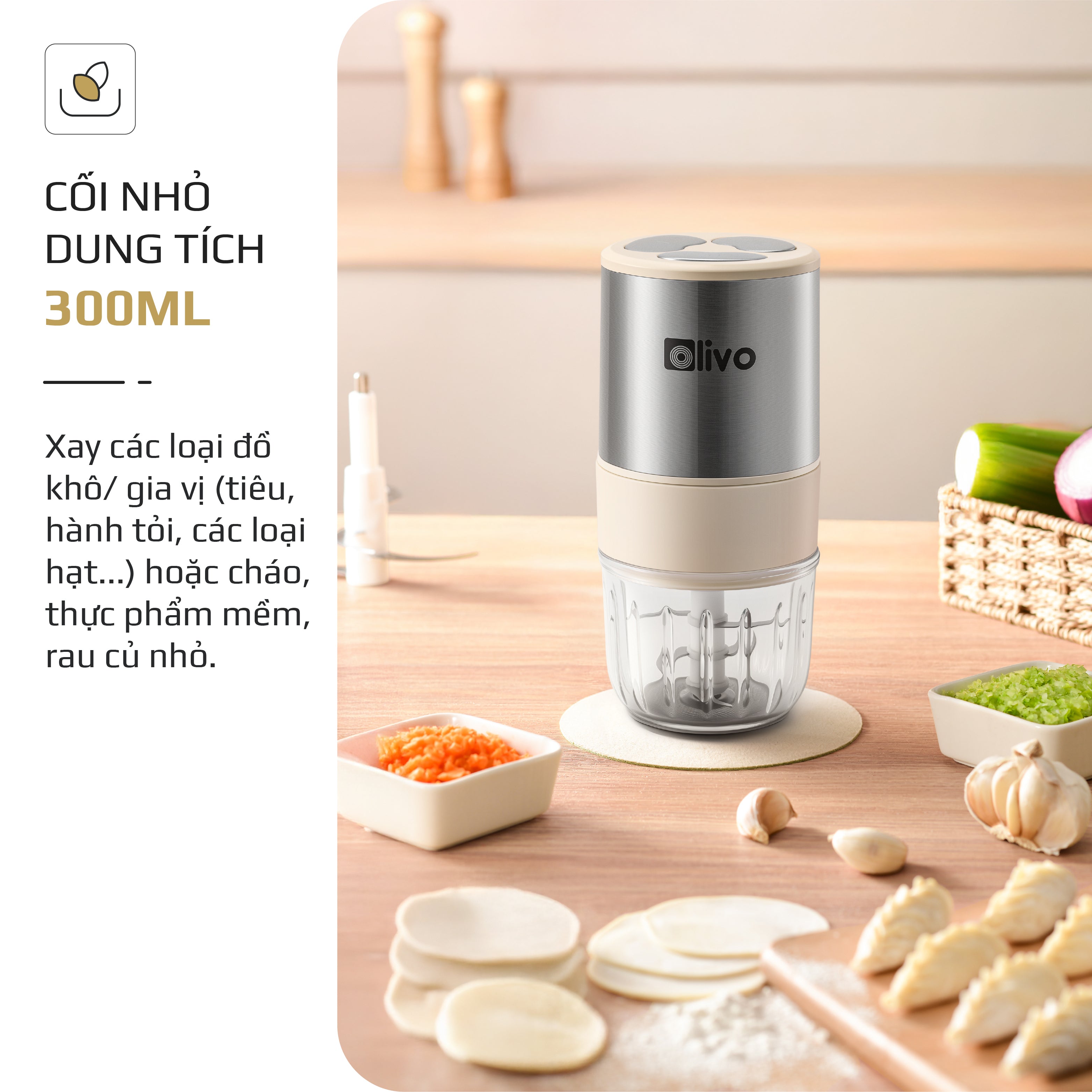 Máy Xay Thực Phẩm Đa Năng OLIVO FC25 - 2 Cối Xay - Dung Tích 2L Và 300ML - Công Suất 300W - 3 Chế Độ Xay