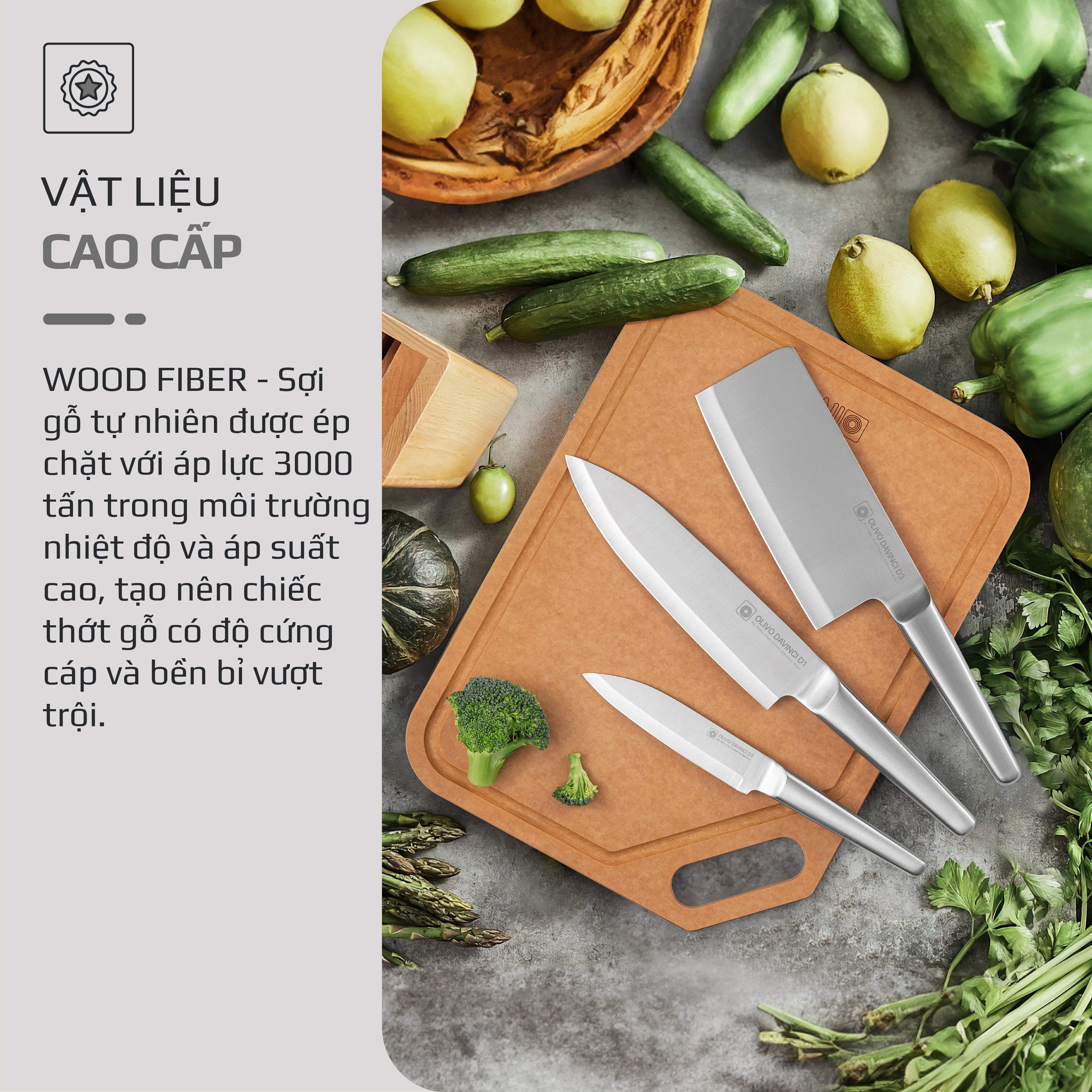 Thớt Sợi Gỗ OLIVO Wood Fiber K30S – K37S – Chống Cong Vênh, Ẩm Mốc, Không Bám Mùi Thực Phẩm – Sử Dụng Được Với Máy Rửa Bát