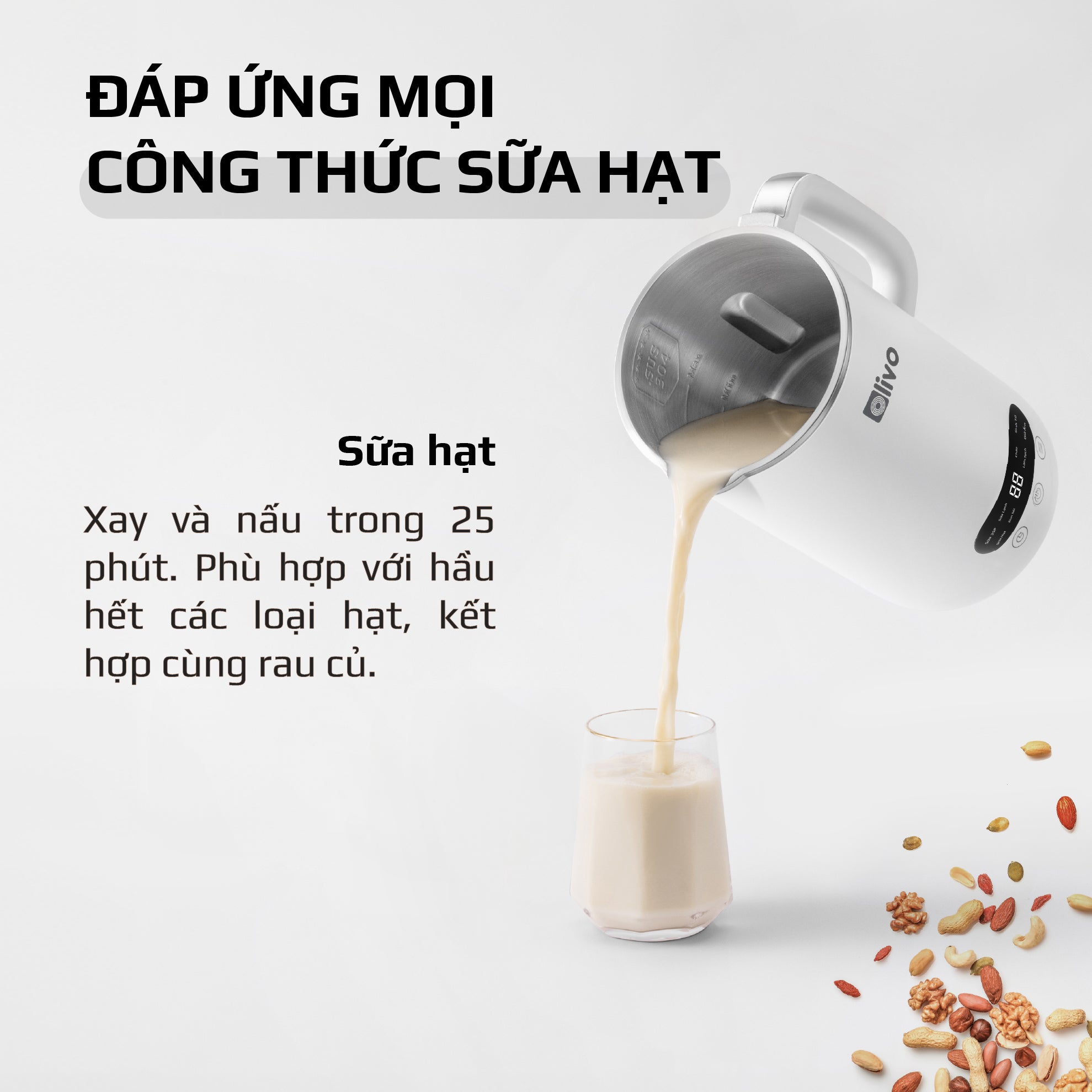 Máy Xay Nấu Đa Năng OLIVO CB1000 - Dung Tích 1L - 9 Chế Độ - Lòng Cối Inox 304 - Nắp Kính Cường Lực - Công Suất 880W - Chống Trào Tuyệt Đối
