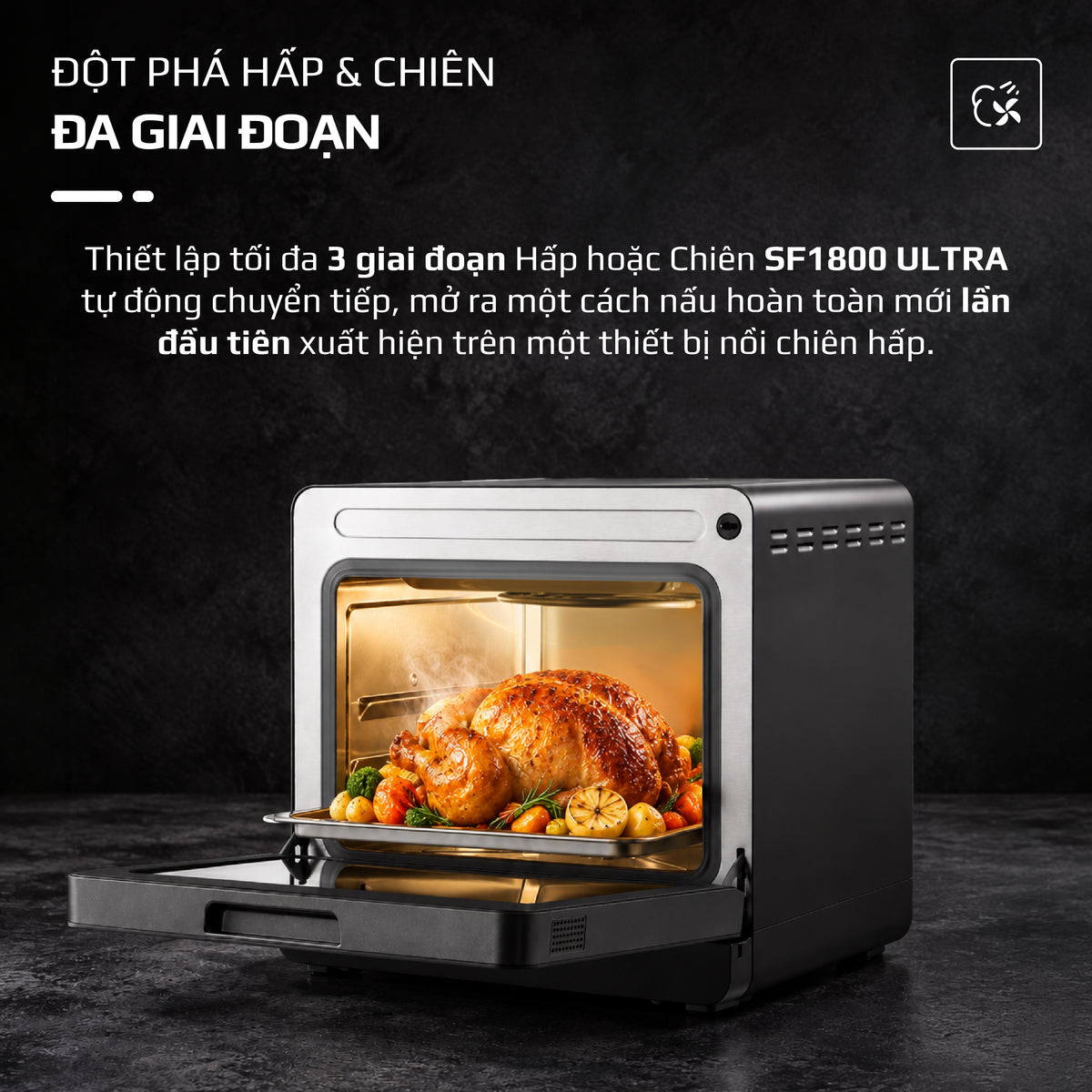Nồi Chiên Hấp Đa Năng OLIVO SF1800 ULTRA - Dung Tích 18L - Công Nghệ Hấp GreenSteam/Chiên Eco Fry, 100 Chế Độ Cài Sẵn, Đột Phá Chiên Hấp Đa Giai Đoạn, Màu Titanium, Bảng Điều Khiển OLED Cao Cấp