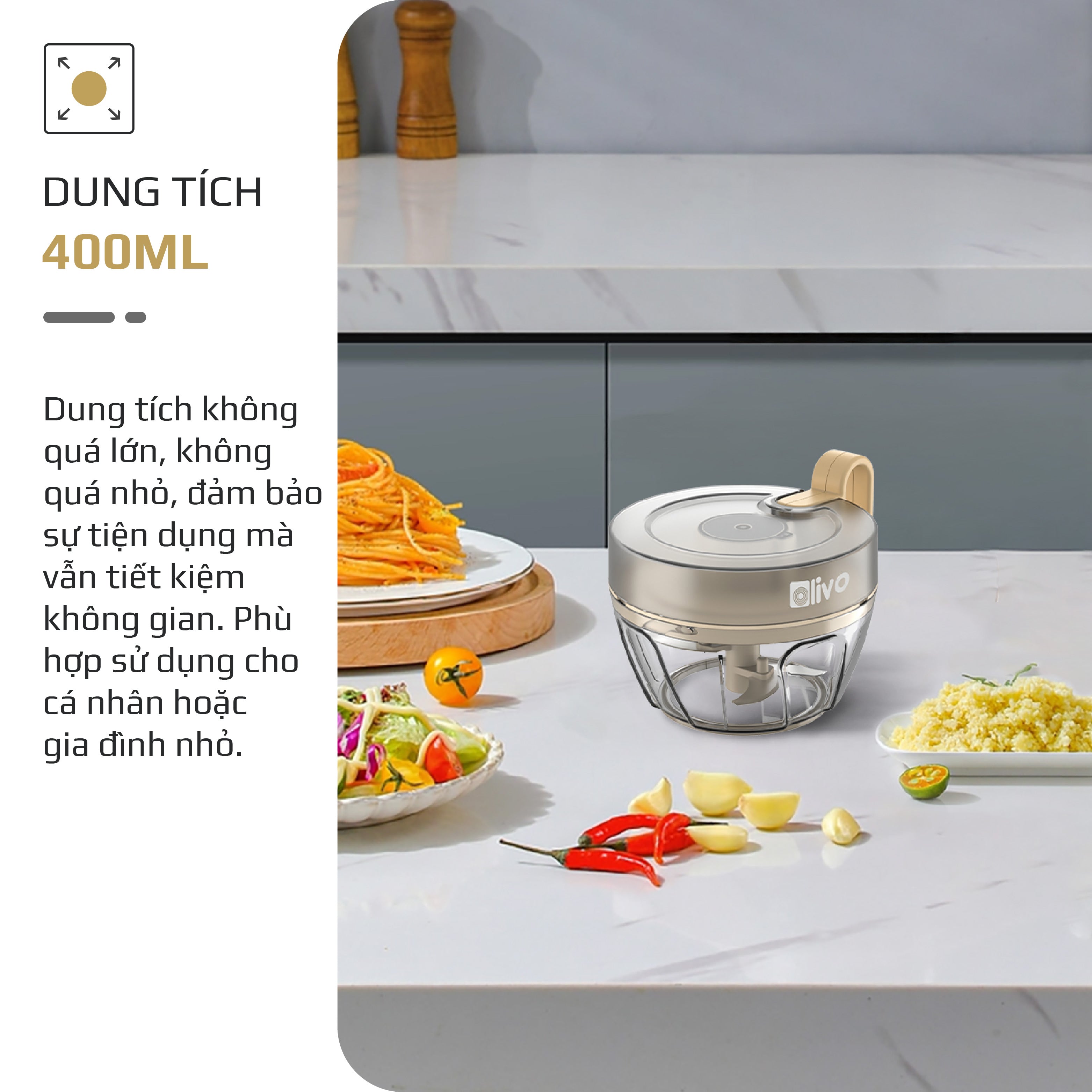 Dụng Cụ Xay Thực Phẩm Đa Năng Mini OLIVO MFC442 – Xay Tỏi Ớt, Xay Thịt, Xay Hạt Tiện Lợi – Dây Kéo Chắc Chắn – Dung Tích 400ML – Dễ Dàng Vệ Sinh