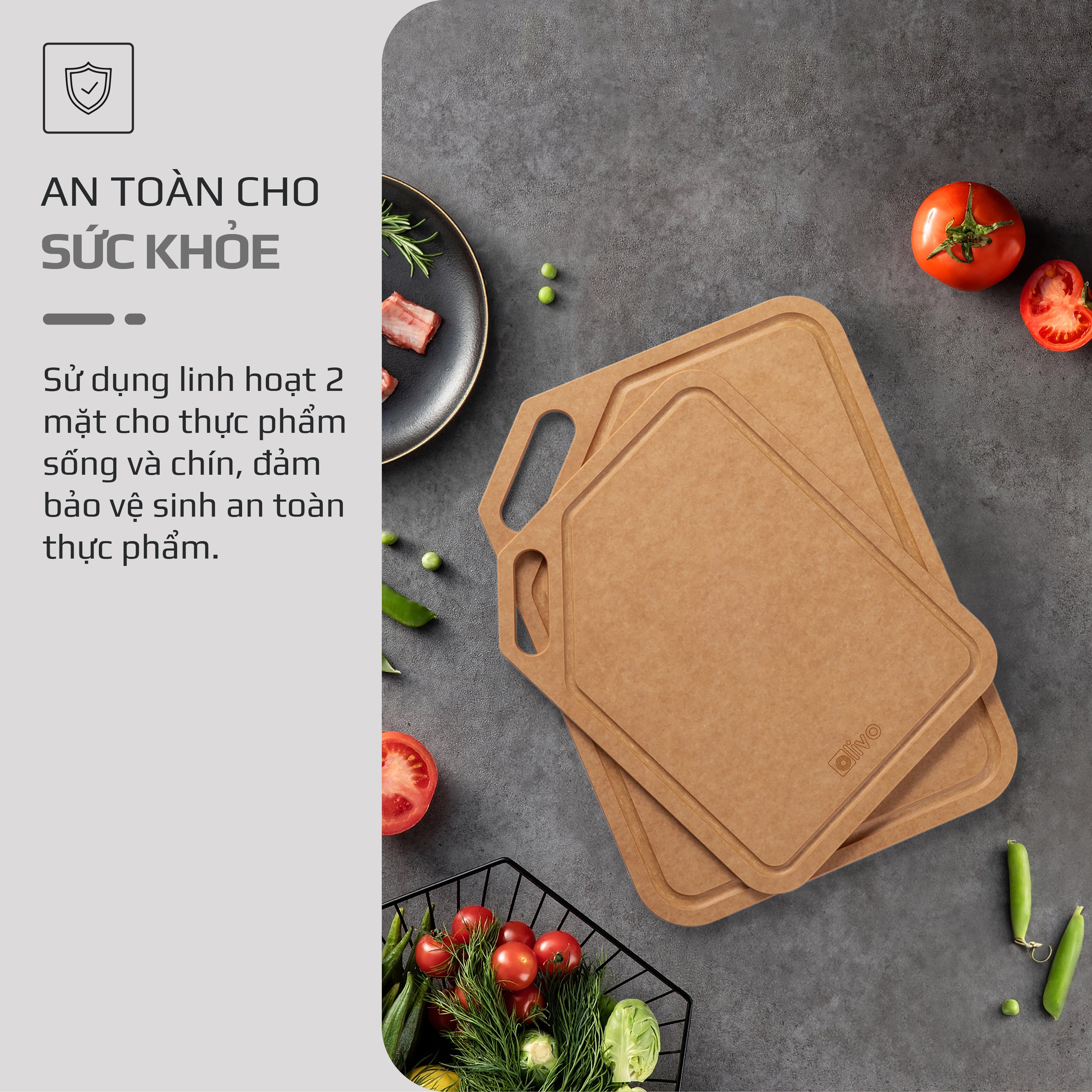 Thớt Sợi Gỗ OLIVO Wood Fiber K30S – K37S – Chống Cong Vênh, Ẩm Mốc, Không Bám Mùi Thực Phẩm – Sử Dụng Được Với Máy Rửa Bát