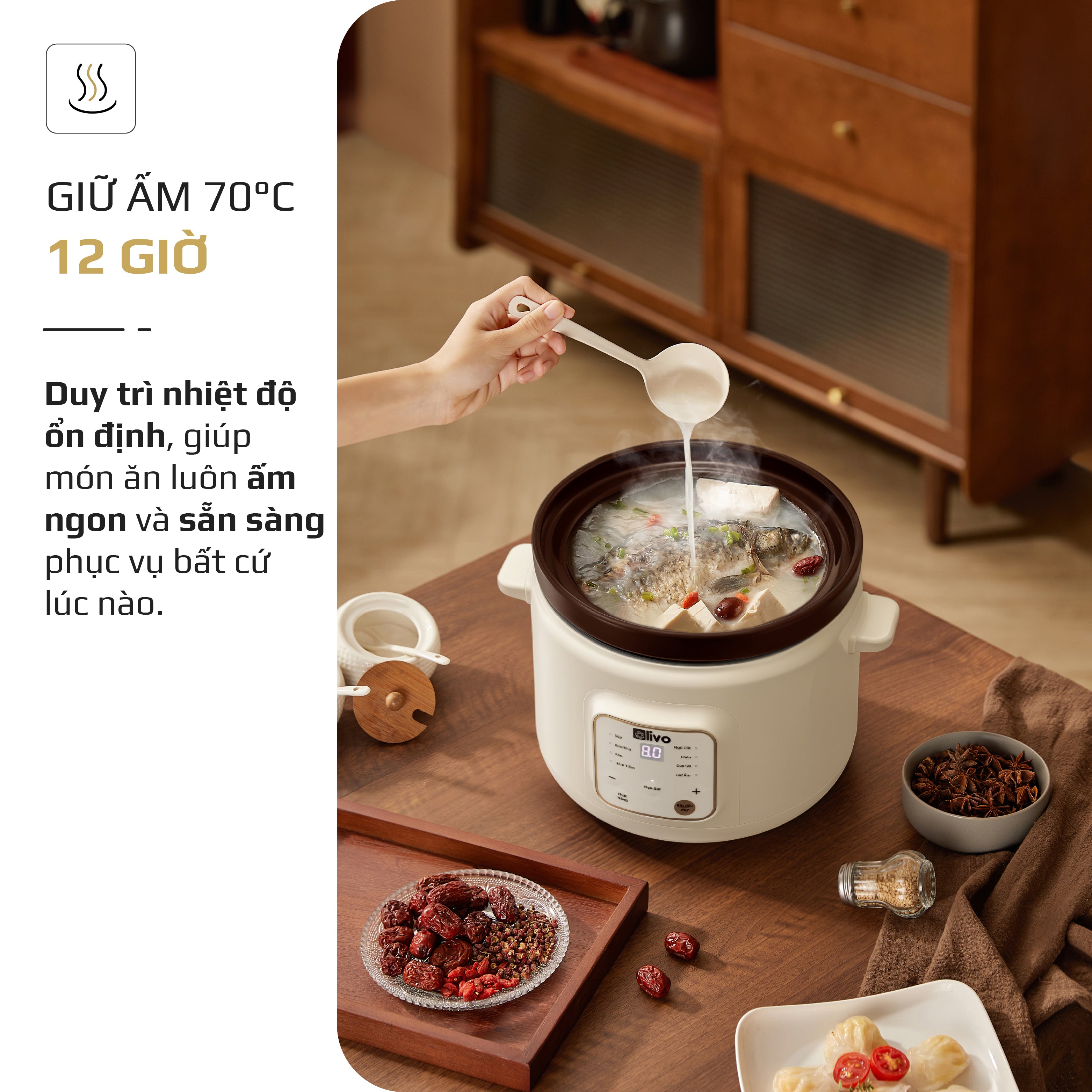 Nồi Nấu Chậm Olivo OSC30 - 9 Chế Độ Cài Sẵn, Bảng Điều Khiển Điện Tử, Lòng Gốm Tráng Men, Nắp Gốm Giữ Nhiệt, Dung tích 3L, Thông Minh, Tiện Lợi.