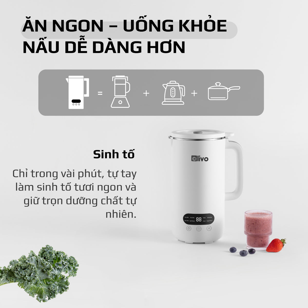 Máy Xay Nấu Đa Năng OLIVO CB1000 - Dung Tích 1L - 9 Chế Độ - Lòng Cối Inox 304 - Nắp Kính Cường Lực - Công Suất 880W - Chống Trào Hiệu Quả