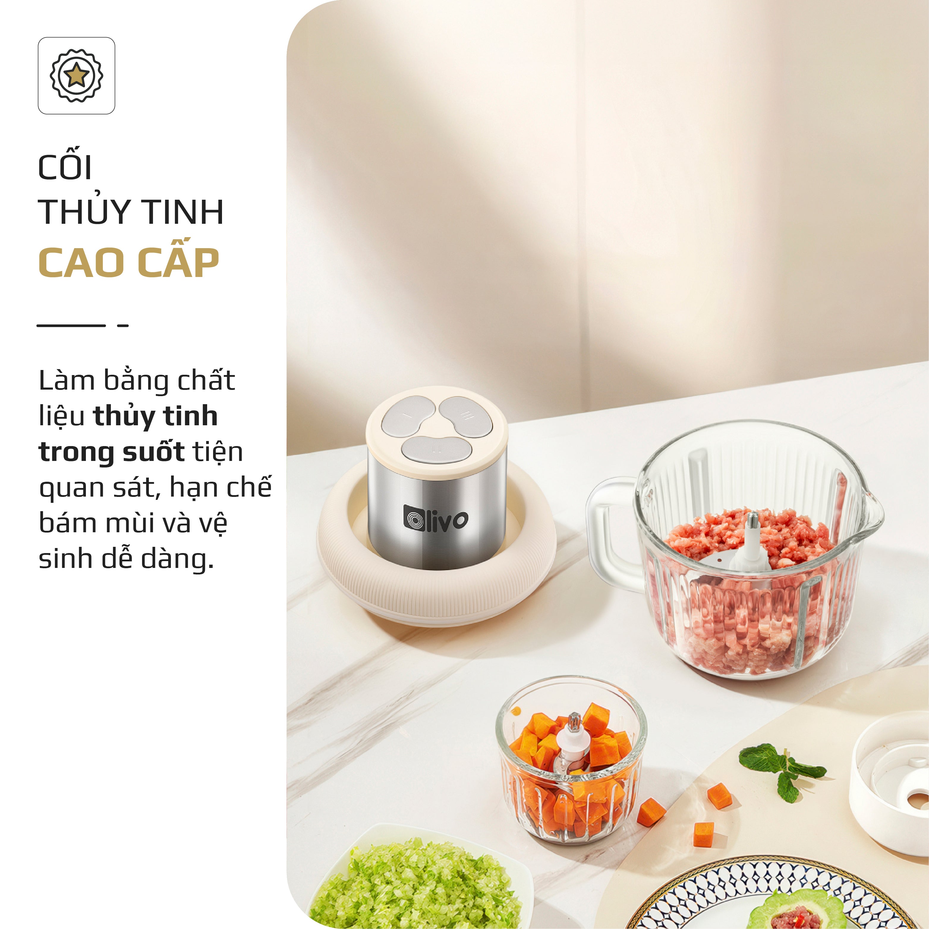 Máy Xay Thực Phẩm Đa Năng OLIVO FC25 - 2 Cối Xay - Dung Tích 2L Và 300ML - Công Suất 300W - 3 Chế Độ Xay