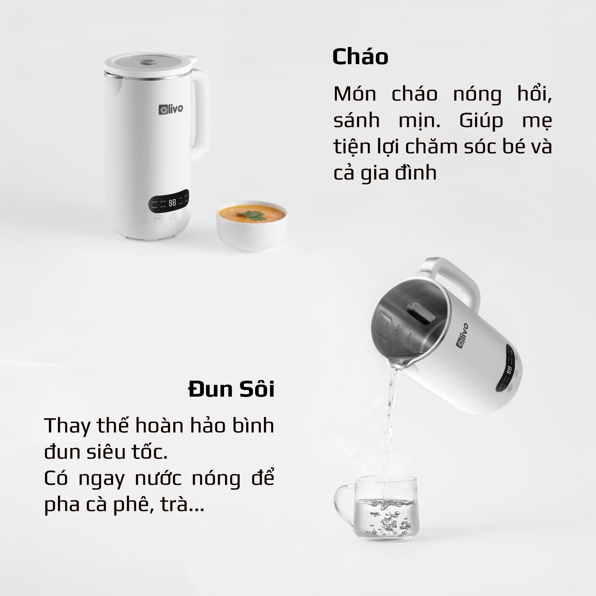 Máy Xay Nấu Đa Năng OLIVO CB1000 - Dung Tích 1L - 9 Chế Độ - Lòng Cối Inox 304 - Nắp Kính Cường Lực - Công Suất 880W - Chống Trào Tuyệt Đối