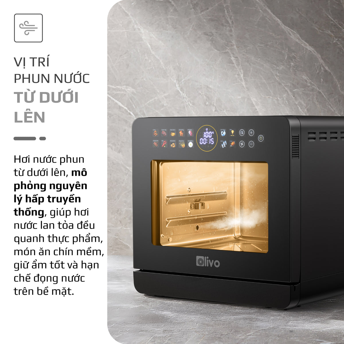 Nồi Chiên Hấp Đa Năng OLIVO SF1800 ULTRA - Dung Tích 18L - Công Nghệ Hấp GreenSteam/Chiên Eco Fry, 100 Chế Độ Cài Sẵn, Đột Phá Chiên Hấp Đa Giai Đoạn, Màu Titanium, Bảng Điều Khiển OLED Cao Cấp