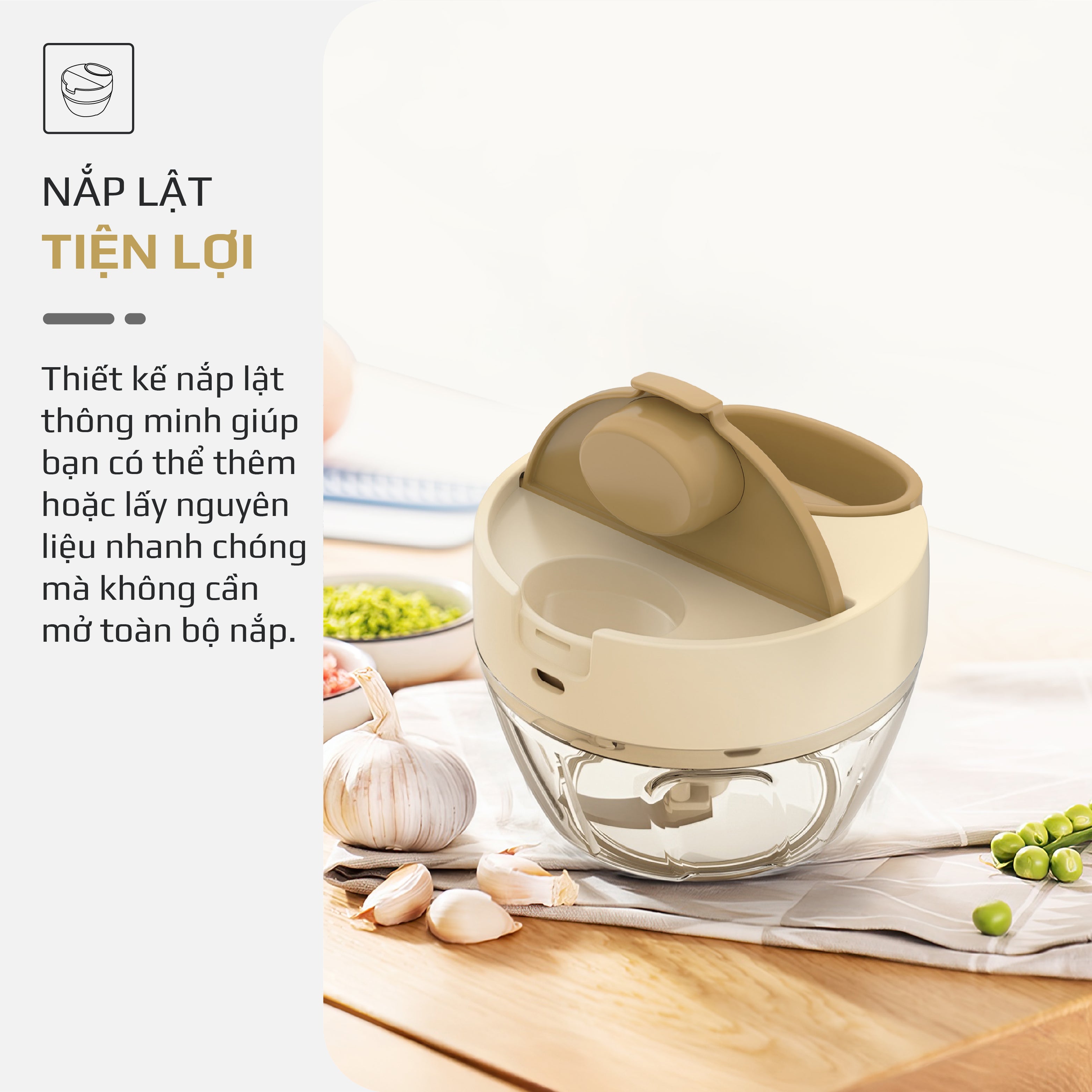 Dụng Cụ Xay Thực Phẩm Đa Năng Mini OLIVO MFC468 – Xay Tỏi Ớt, Xay Thịt, Xay Hạt Tiện Lợi – Nắp Lật Tiện Dụng - Dây Kéo Chắc Chắn – Dung Tích 400ML – Dễ Dàng Vệ Sinh