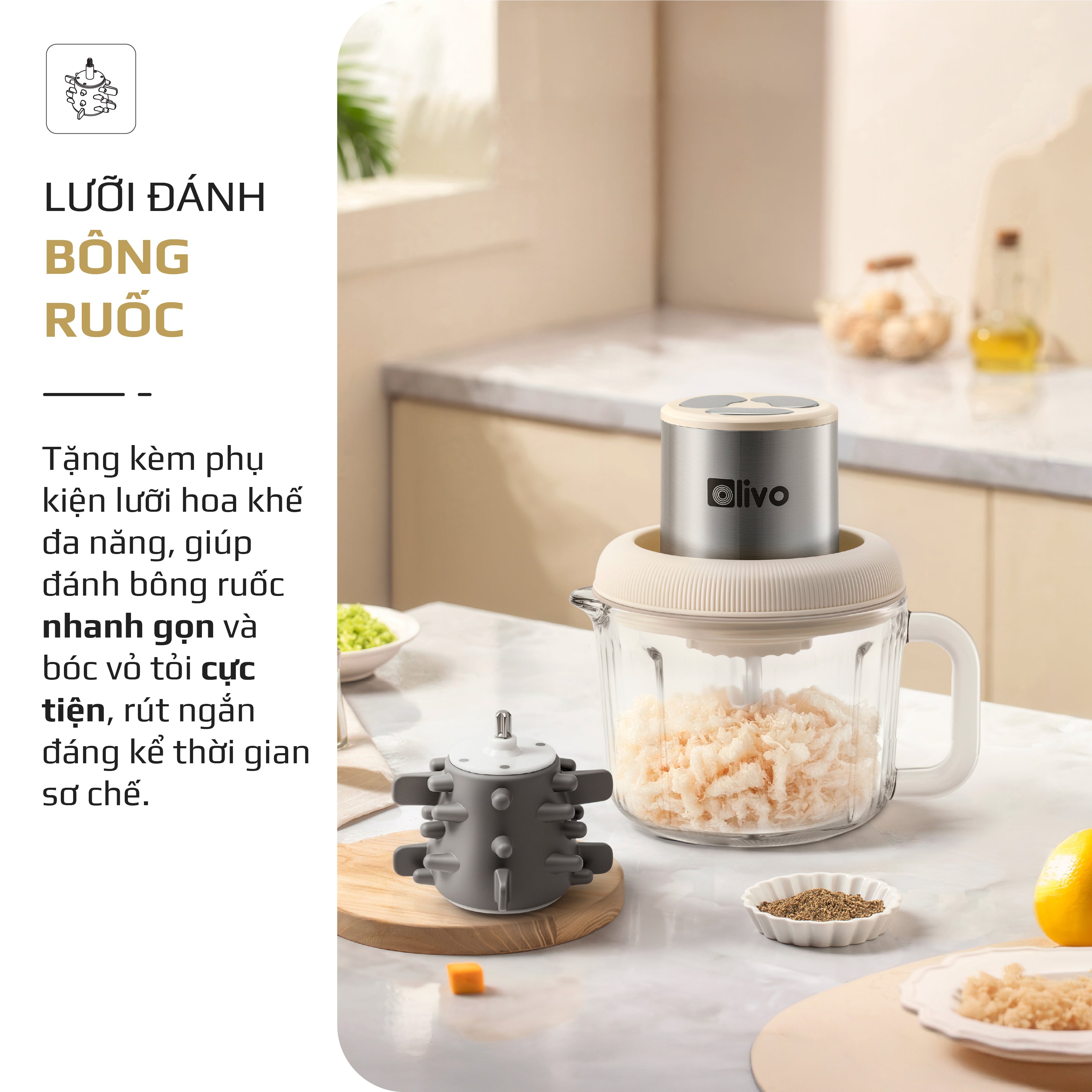 Máy Xay Thực Phẩm Đa Năng OLIVO FC25 - 2 Cối Xay - Dung Tích 2L Và 300ML - Công Suất 300W - 3 Chế Độ Xay