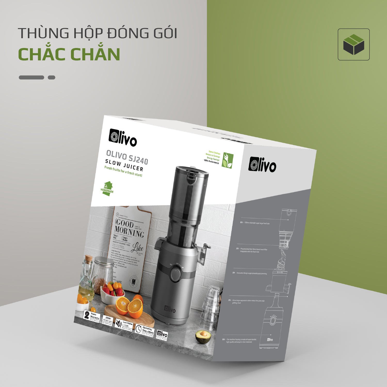 Máy Ép Chậm OLIVO SJ240 - Phiên Bản Giới Hạn Màu Titanium - Khoang Tiếp Lớn - Giải Pháp Hoàn Hảo Cho Việc Ép Kết Hợp Trái Cây, Rau Củ