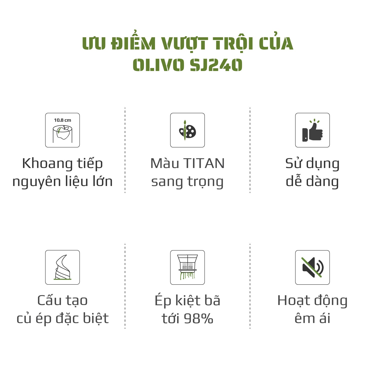 Máy Ép Chậm OLIVO SJ240 - Phiên Bản Giới Hạn Màu Titanium - Khoang Tiếp Lớn - Giải Pháp Hoàn Hảo Cho Việc Ép Kết Hợp Trái Cây, Rau Củ