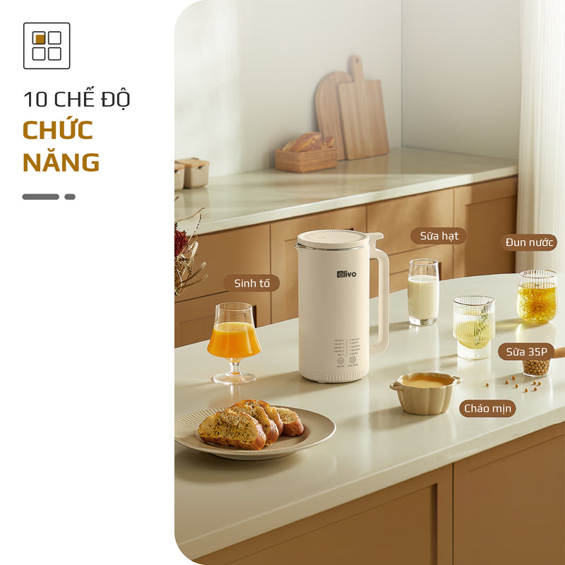 Máy Xay Nấu Đa Năng OLIVO CB2000 - Dung Tích 1000ML, Độ Ồn Thấp, Chống Trào Tuyệt Đối, Dễ Vệ Sinh