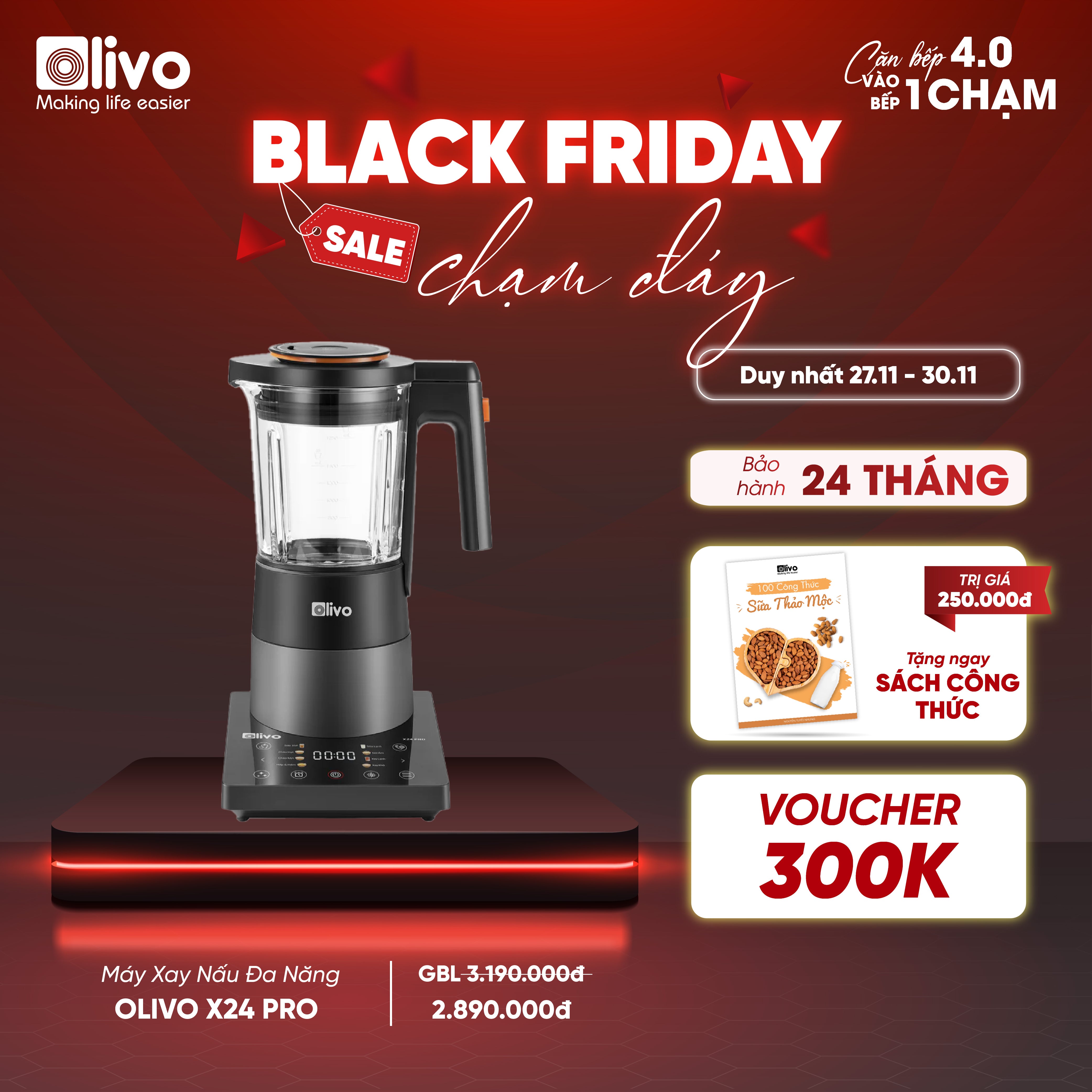 Máy Xay Nấu Đa Năng OLIVO X24 PRO - Đa Chức Năng - Chống Trào Tuyệt Đối    - Mâm Nhiệt Gốm Chống Dính