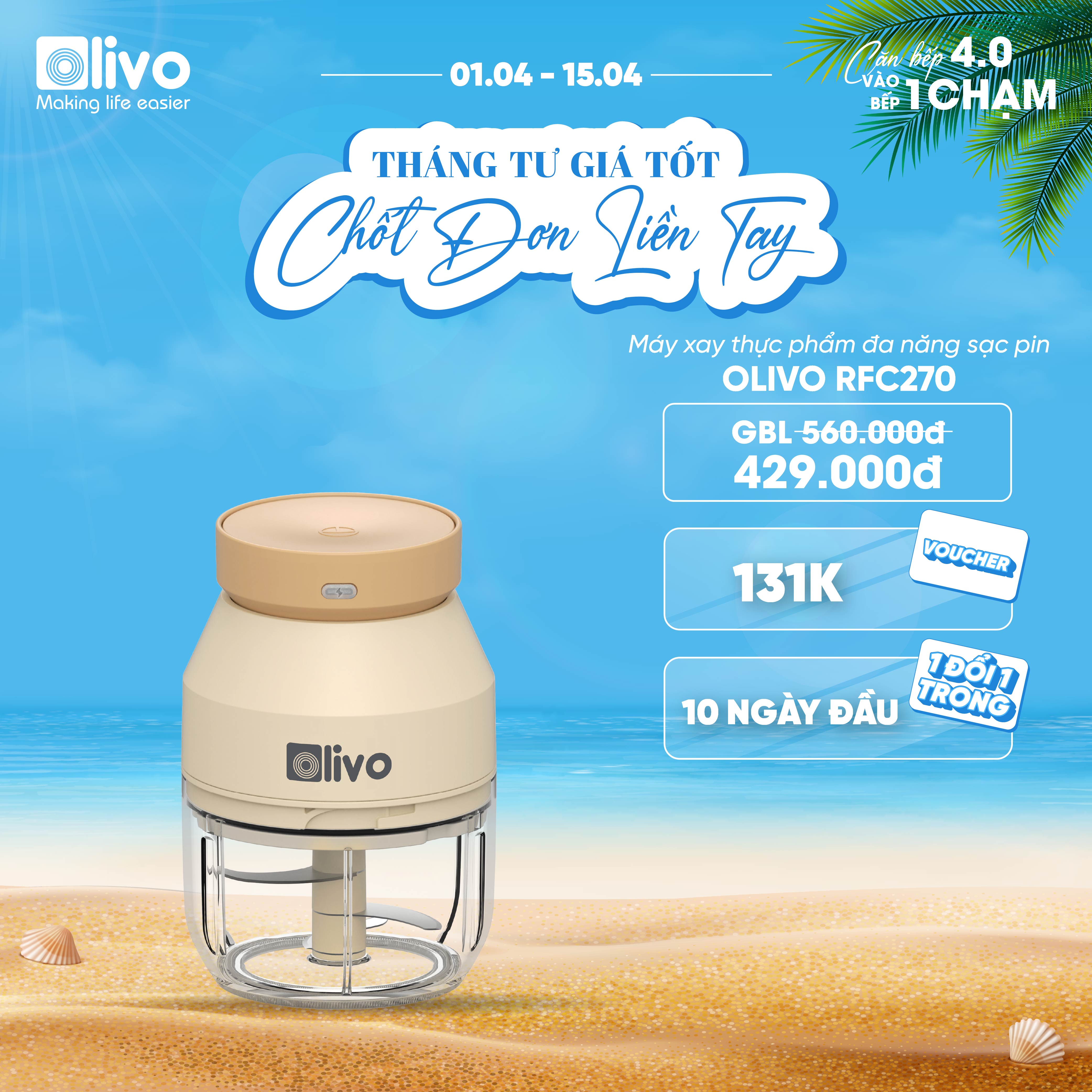 Máy Xay Thực Phẩm Đa Năng Sạc Pin OLIVO RFC270 – Xay Tỏi Ớt, Xay Thịt, Xay Hạt Tiện Lợi – Pin Sạc Bền Bỉ – Dung Tích 270ML – Dễ Dàng Vệ Sinh