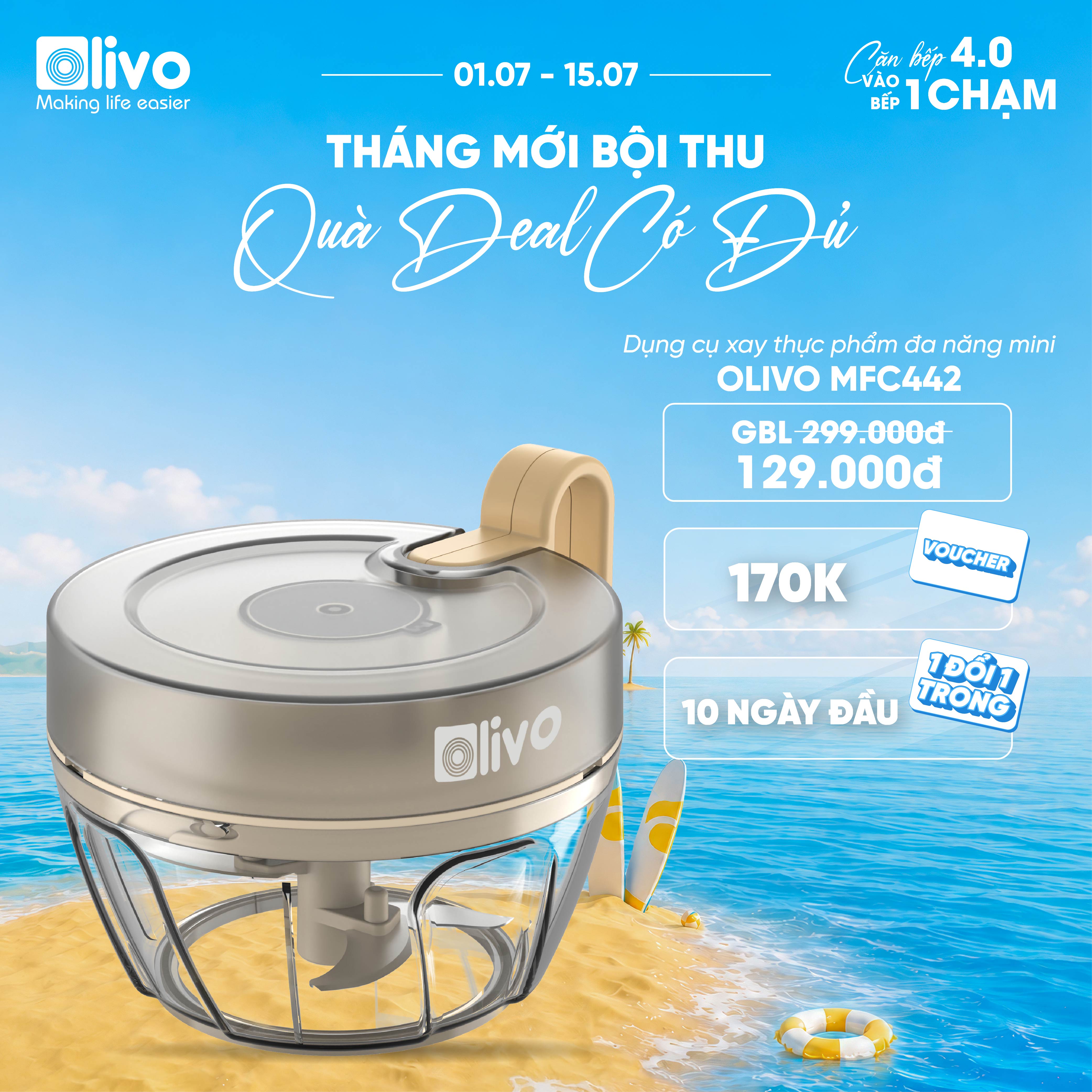 Dụng Cụ Xay Thực Phẩm Đa Năng Mini OLIVO MFC442 – Xay Tỏi Ớt, Xay Thịt, Xay Hạt Tiện Lợi – Dây Kéo Chắc Chắn – Dung Tích 400ML – Dễ Dàng Vệ Sinh