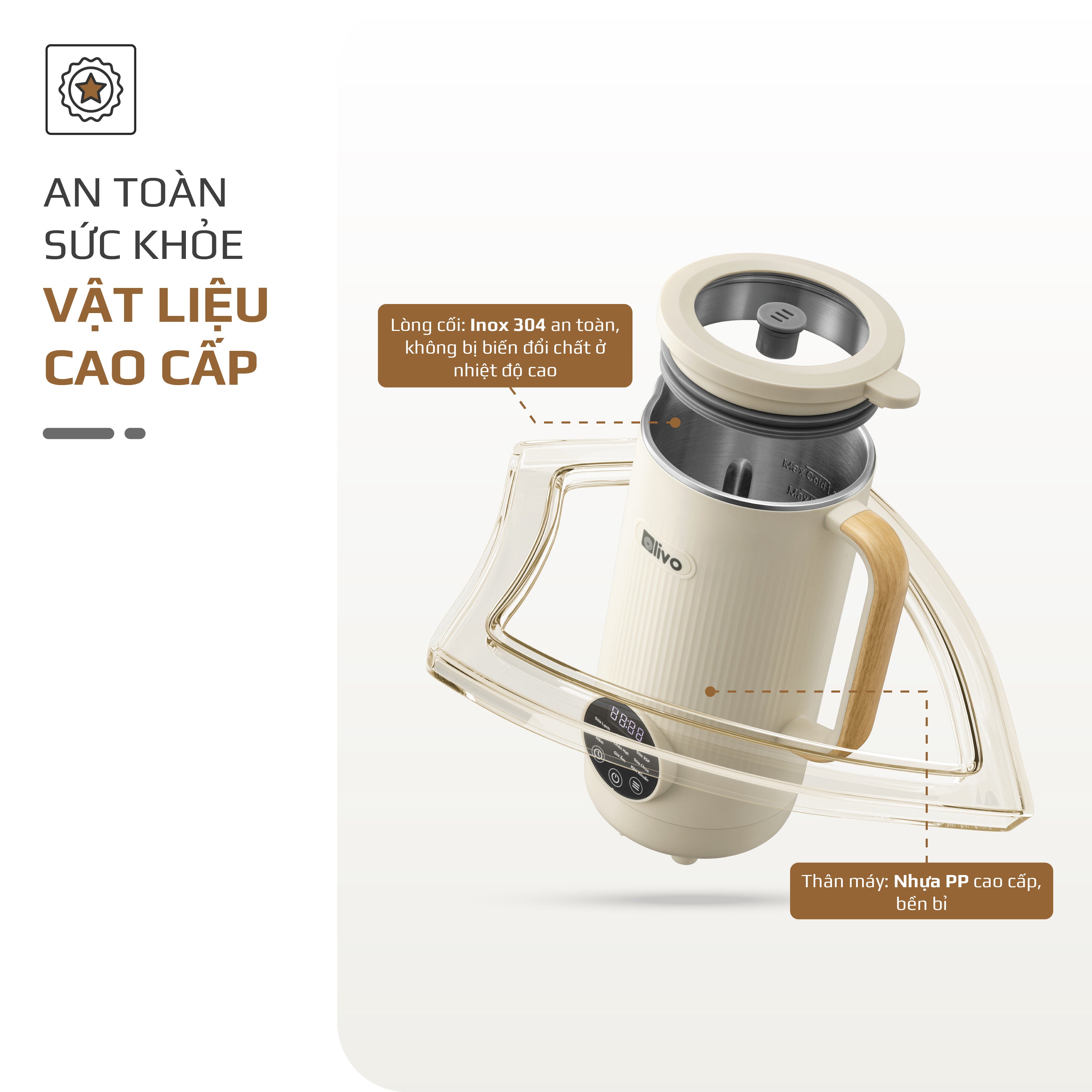 Máy Xay Nấu Đa Năng OLIVO CB1200 - Dung Tích 1.2L - Nắp INOX 304 Kết Hợp Kính Cường Lực - 10 Chế Độ, Khử Khuẩn, Chống Trào Tuyệt Đối