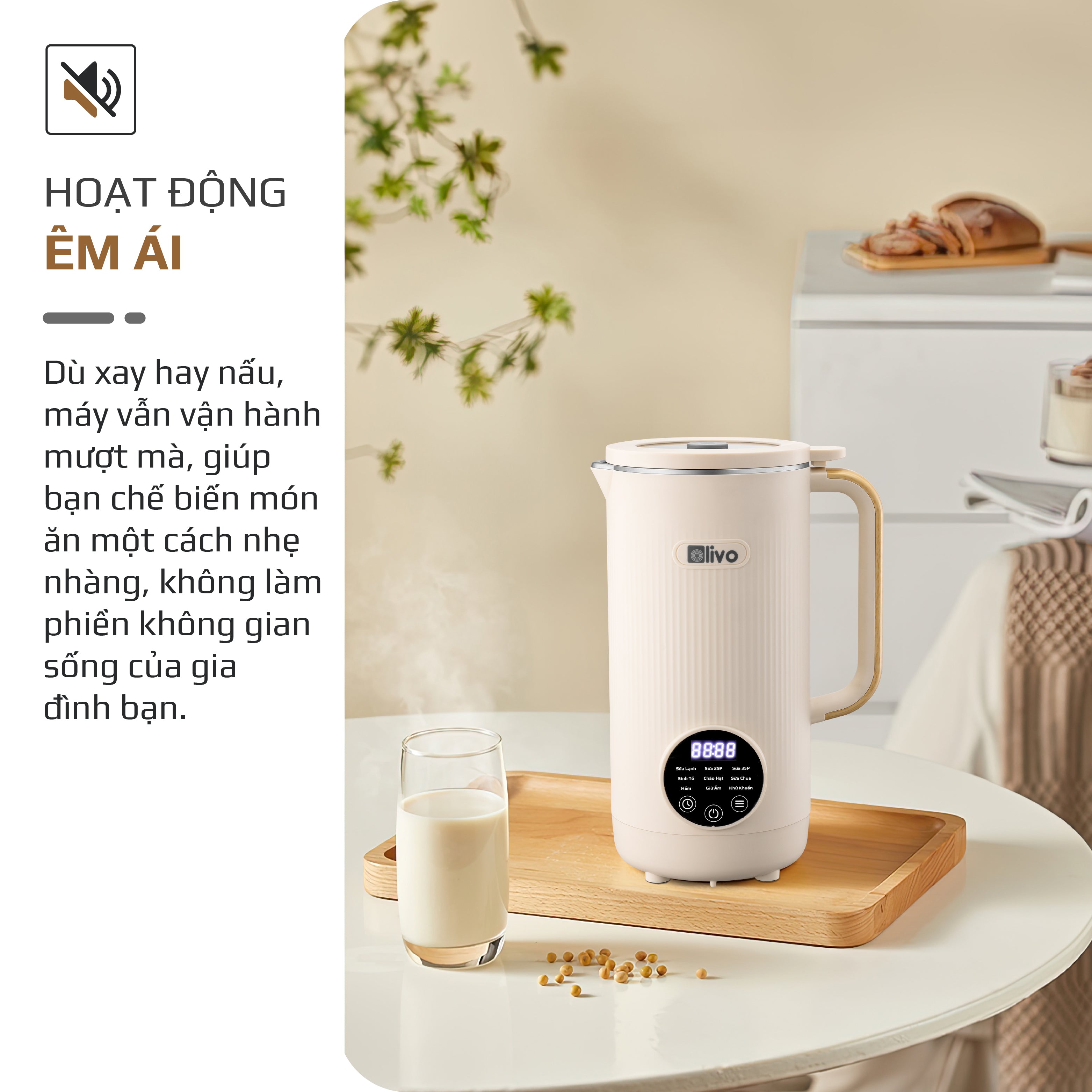 Máy Xay Nấu Đa Năng OLIVO CB1200 - Dung Tích 1.2L - Nắp INOX 304 Kết Hợp Kính Cường Lực - 10 Chế Độ, Khử Khuẩn, Chống Trào Tuyệt Đối