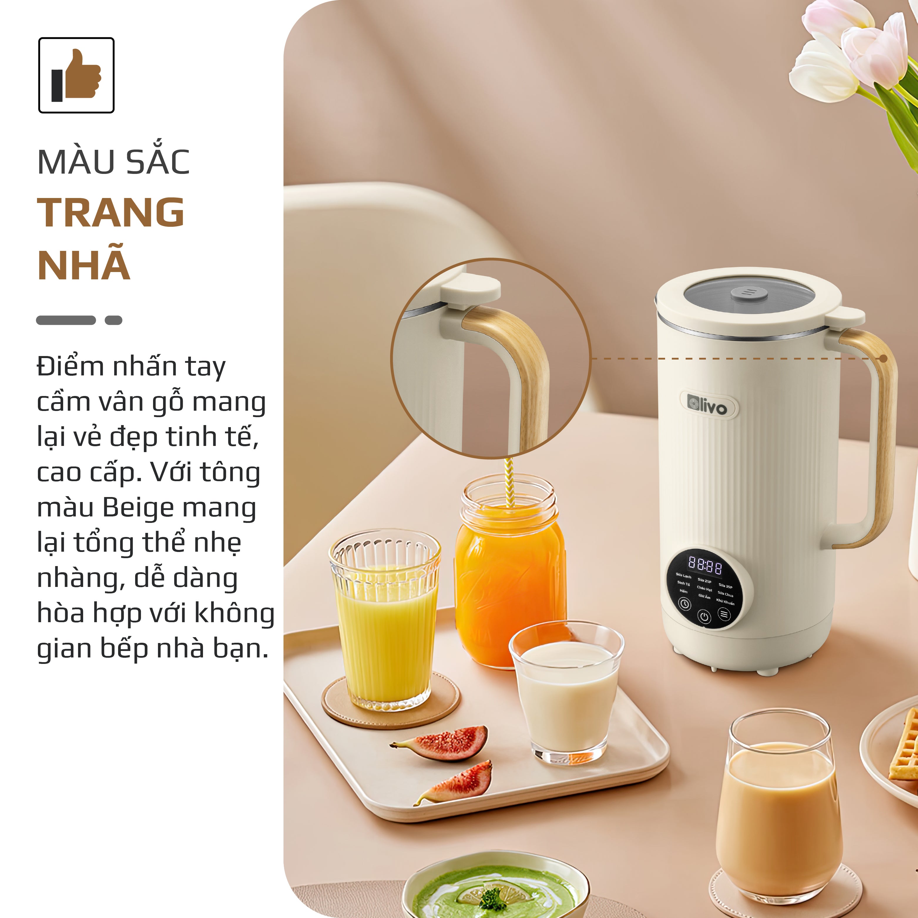Máy Xay Nấu Đa Năng OLIVO CB1200 - Dung Tích 1.2L - Nắp INOX 304 Kết Hợp Kính Cường Lực - 10 Chế Độ, Khử Khuẩn, Chống Trào Tuyệt Đối