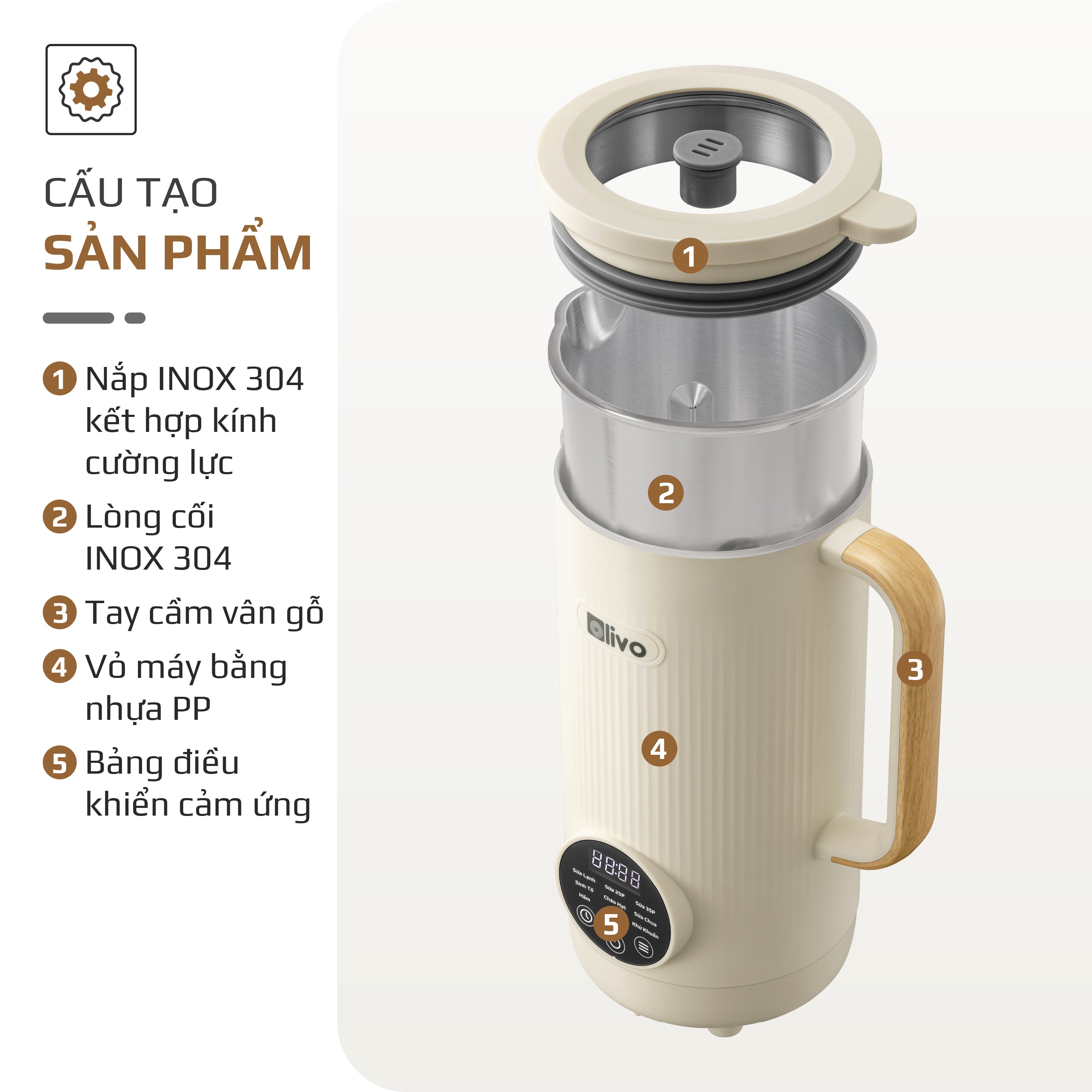 Máy Xay Nấu Đa Năng OLIVO CB1200 - Dung Tích 1.2L - Nắp INOX 304 Kết Hợp Kính Cường Lực - 10 Chế Độ, Khử Khuẩn, Chống Trào Tuyệt Đối