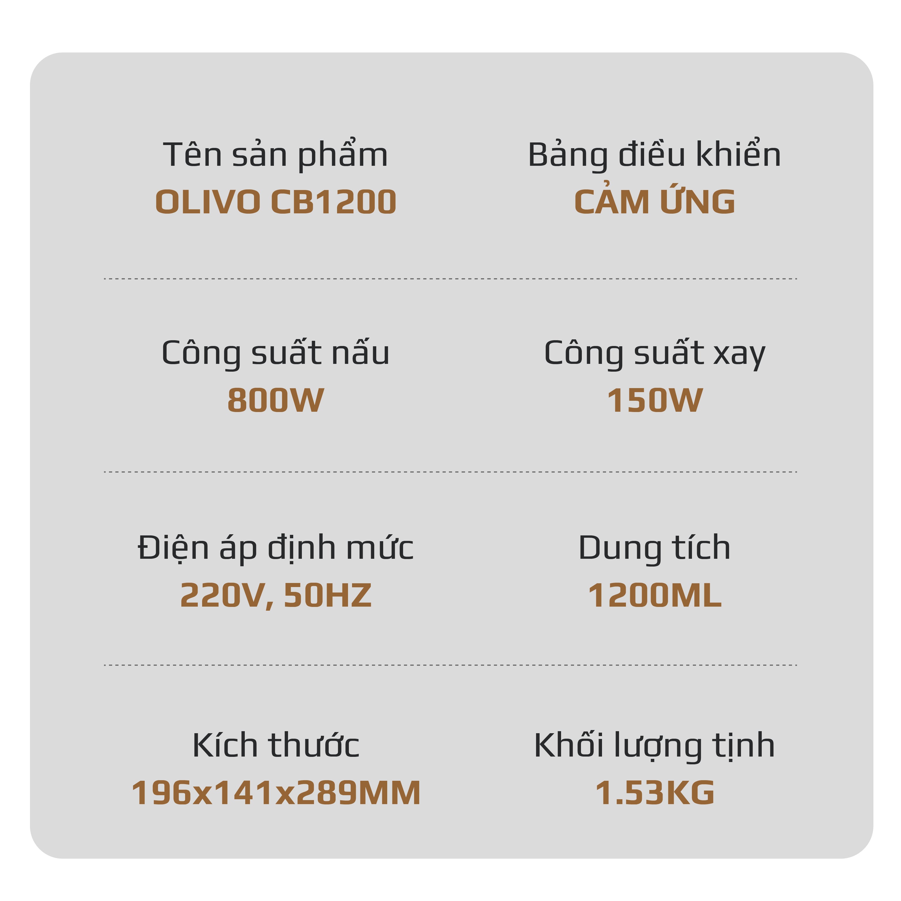 Máy Xay Nấu Đa Năng OLIVO CB1200 - Dung Tích 1.2L - Nắp INOX 304 Kết Hợp Kính Cường Lực - 10 Chế Độ, Khử Khuẩn, Chống Trào Tuyệt Đối