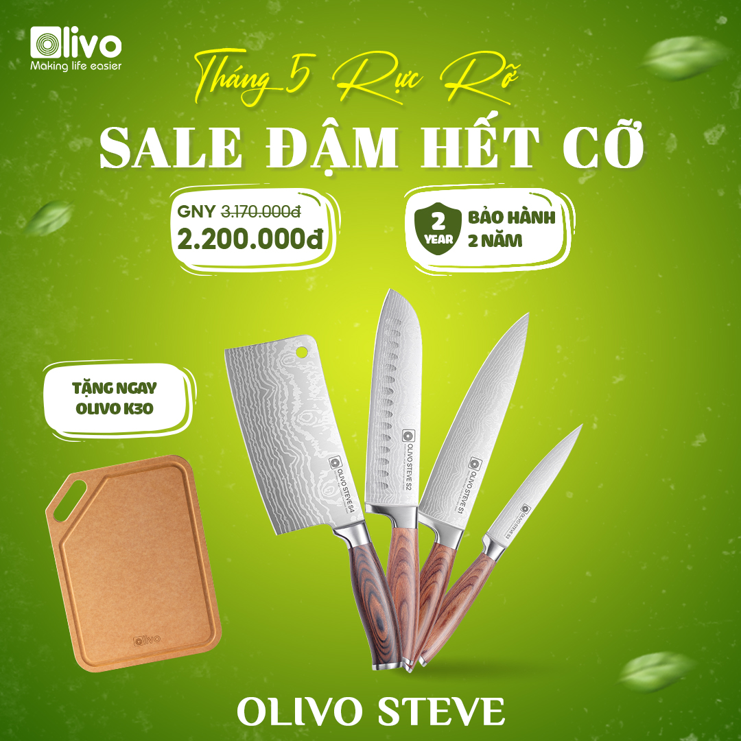 Bộ Dao 4 Món OLIVO STEVE - Vật Liệu Cao Cấp - Chuôi Gỗ Hồng - Thiết Kế Công Thái Học - Lưỡi Dao Sắc Bén