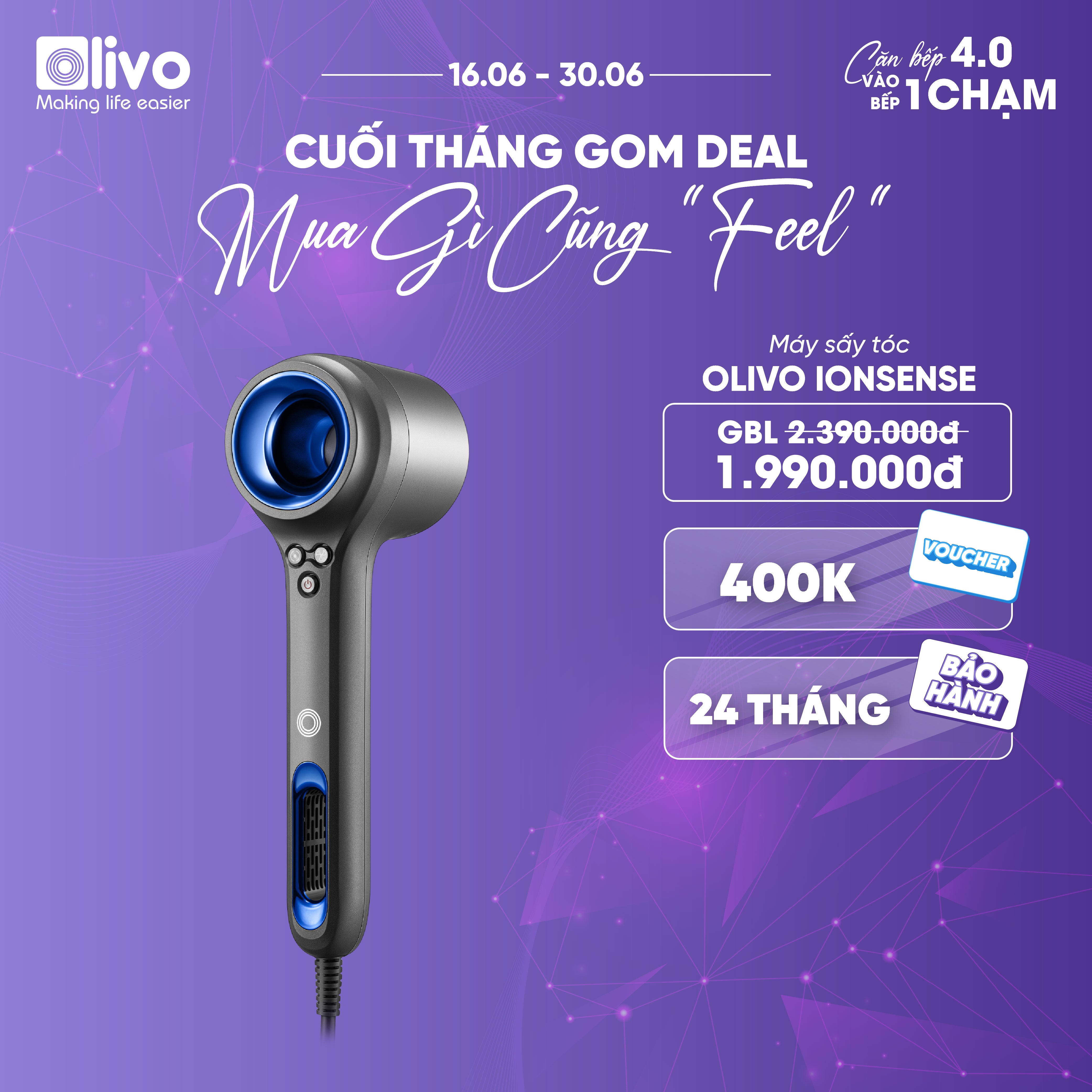 Máy Sấy Tóc OLIVO IonSense - Máy Sấy Tóc Ion Âm Tốc Độ Cao, 9 Chế Độ Sấy, Phụ Kiện Đa Dạng, Cảm Biến Nhiệt Thông Minh, Màu Sắc Sang Trọng