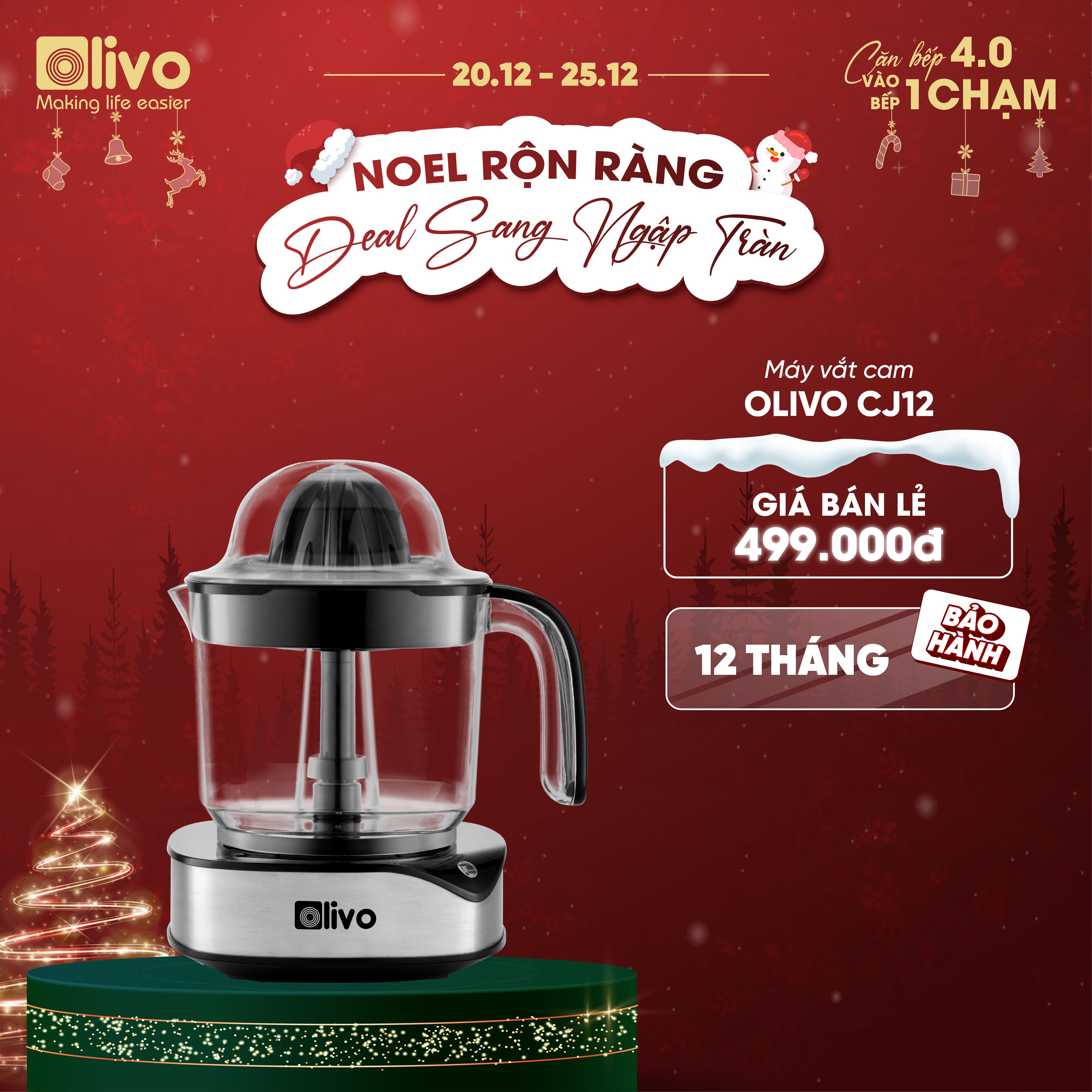 Máy Vắt Cam OLIVO CJ12 - Dung tích lớn 1.2L, Có Hai Đầu Vắt Lớn - Nhỏ, Công Suất 40W, Vắt Kiệt Nước, Sử Dụng Dễ Dàng