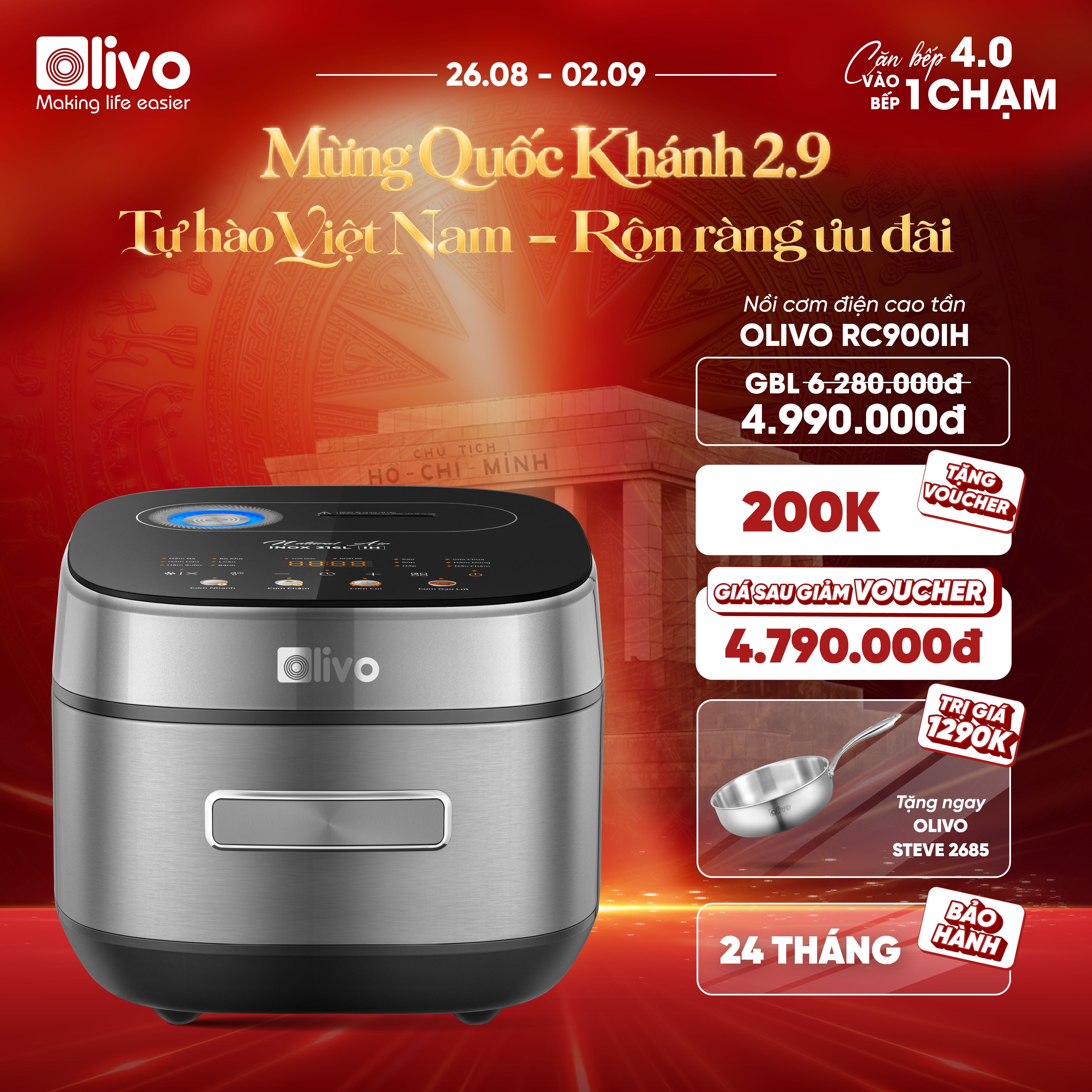 Nồi Cơm Điện Cao Tần OLIVO RC900IH – Lòng Nồi INOX 316L Cao Cấp, Công Nghệ Cao Tần Giữ Trọn Dinh Dưỡng, Bảng Điều Khiển Oled Sống Động, Hiện Đại, Cao Cấp