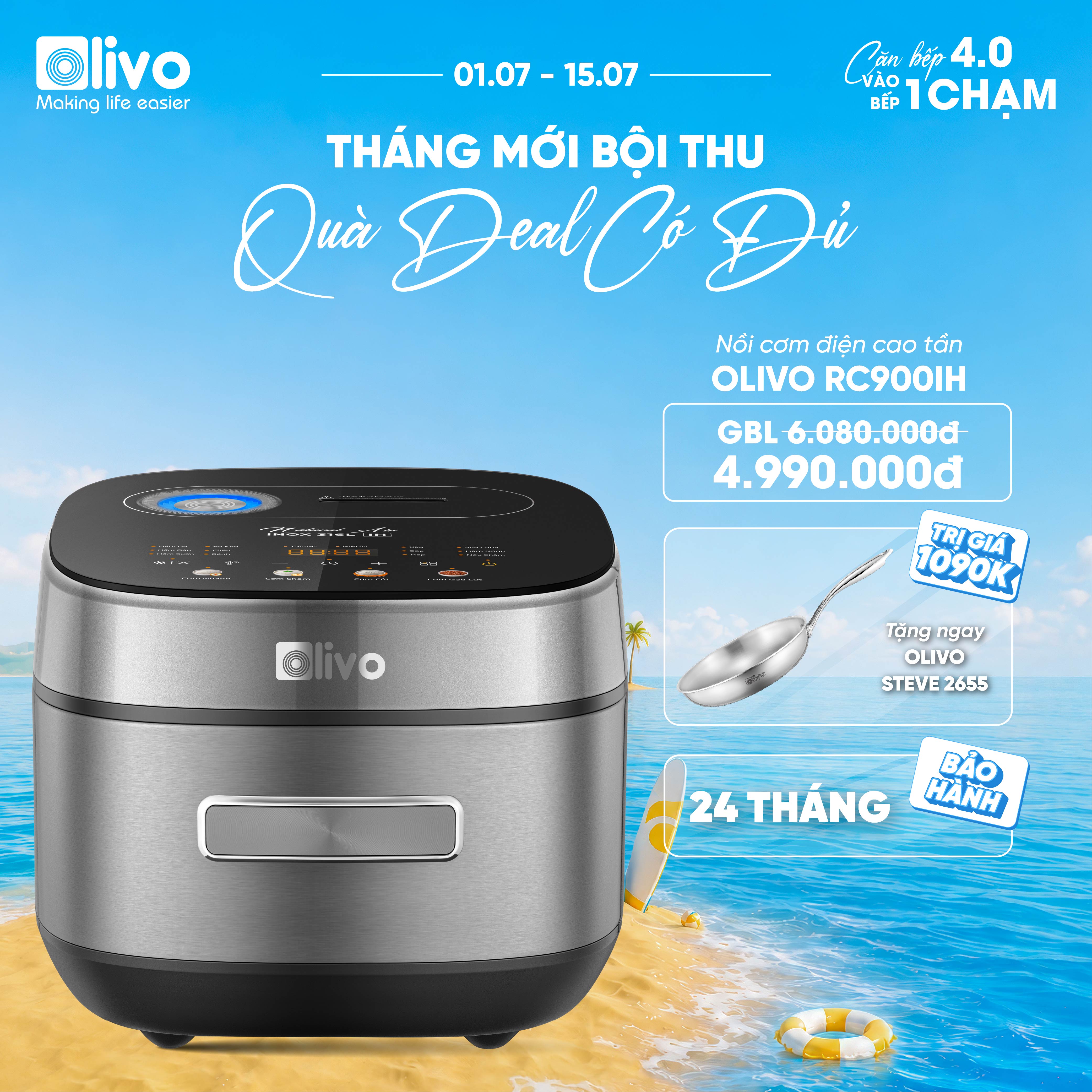 Nồi Cơm Điện Cao Tần OLIVO RC900IH – Lòng Nồi INOX 316L Cao Cấp, Công Nghệ Cao Tần Giữ Trọn Dinh Dưỡng, Bảng Điều Khiển Oled Sống Động, Hiện Đại, Cao Cấp