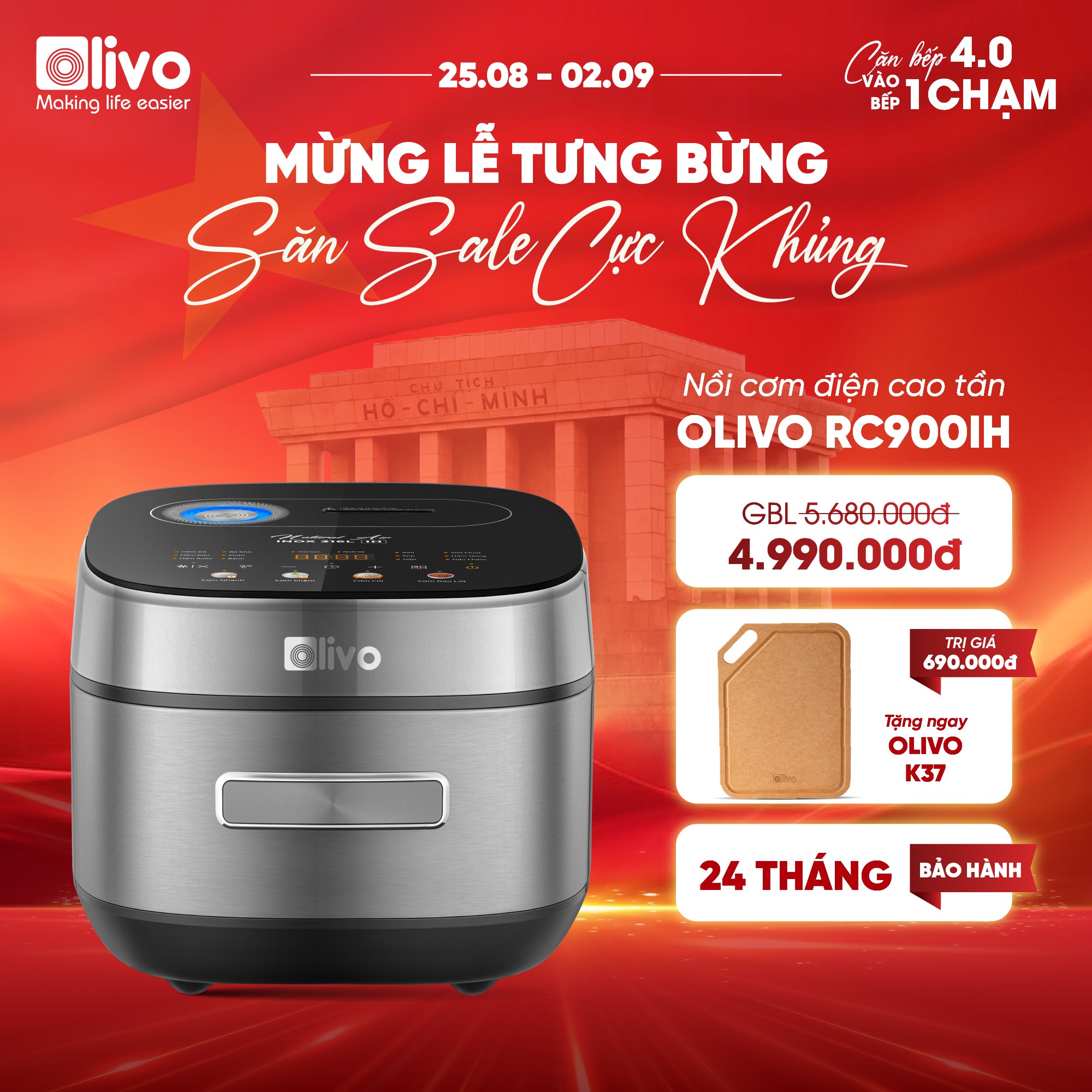 Nồi Cơm Điện Cao Tần OLIVO RC900IH – Lòng Nồi INOX 316L Cao Cấp, Công Nghệ Cao Tần Giữ Trọn Dinh Dưỡng, Bảng Điều Khiển Oled Sống Động, Hiện Đại, Cao Cấp