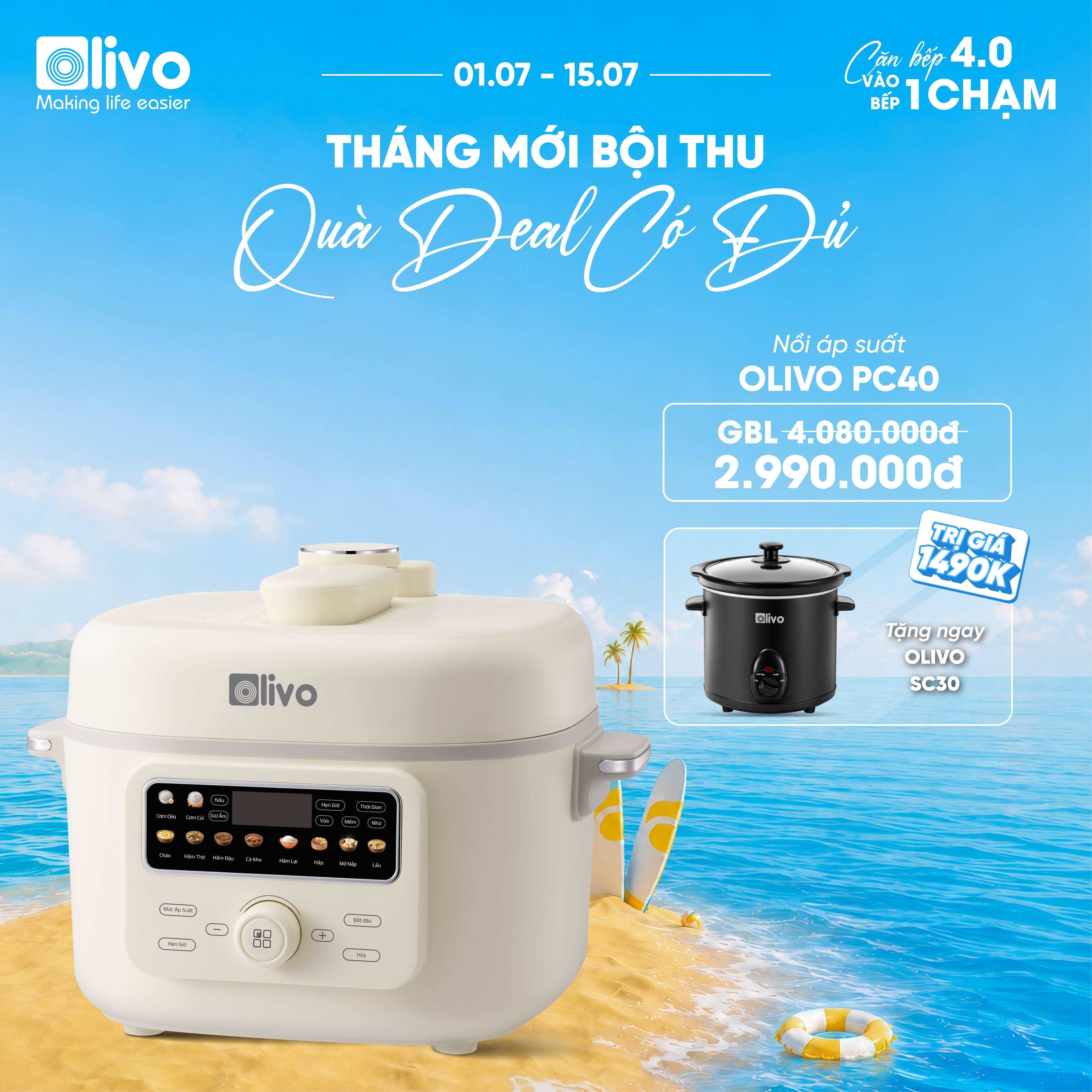 Nồi Áp Suất Điện Đa Năng OLIVO PC40 – Nồi 2 Nắp, 3 Chế Độ Nấu, Màn Hình OLED Hiện Đại, Lòng Nồi INOX 304, Đa Chức Năng 10 Chế Độ Cài Sẵn, Dung Tích 4L, Công Suất 1300W