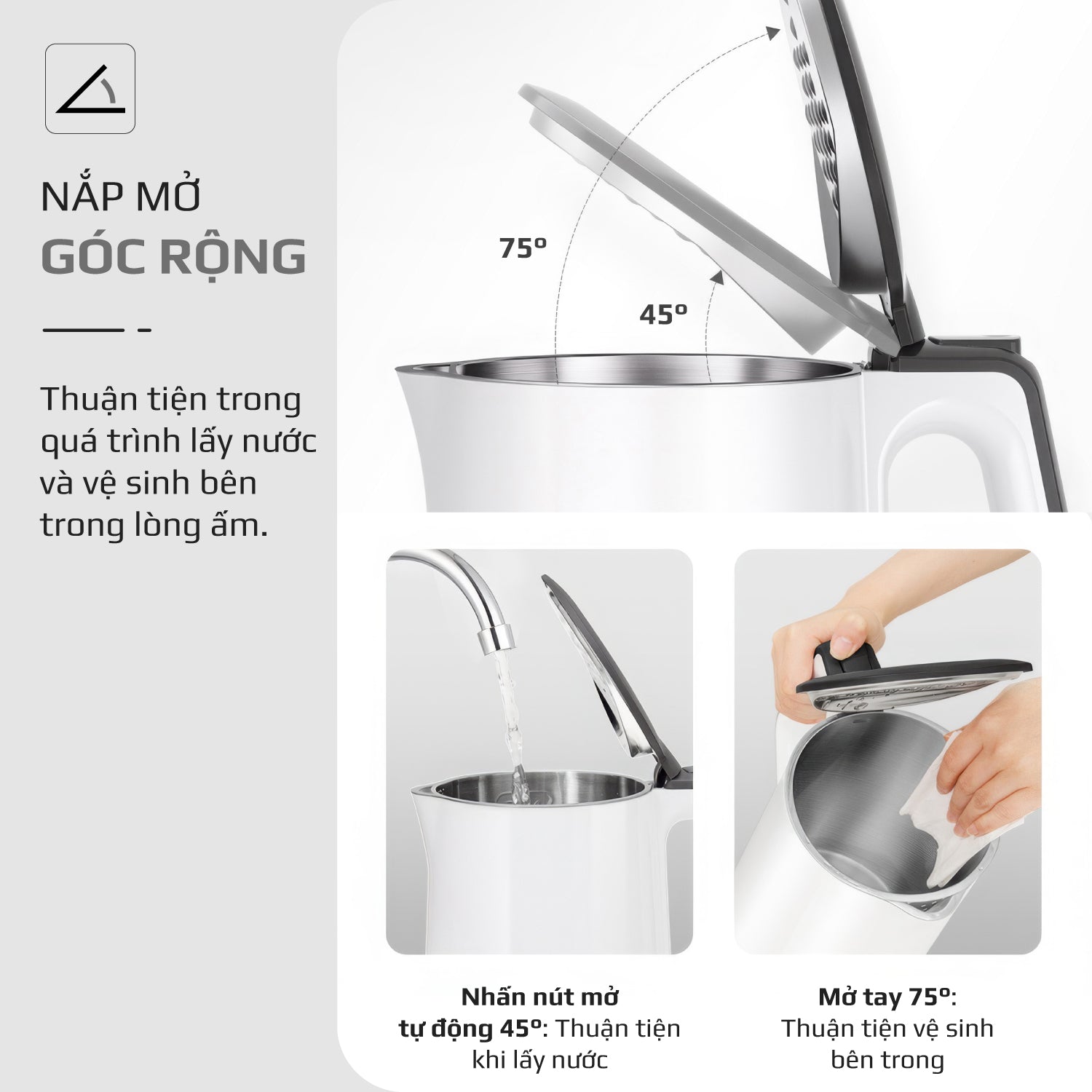 Ấm Siêu Tốc OLIVO EK200 – Màu Trắng Đen Hiện Đại, Lòng Ấm Inox 304, Bảo Vệ 4 Lớp, Dung Tích 1.5L, Công Suất Lớn 1500-1800W