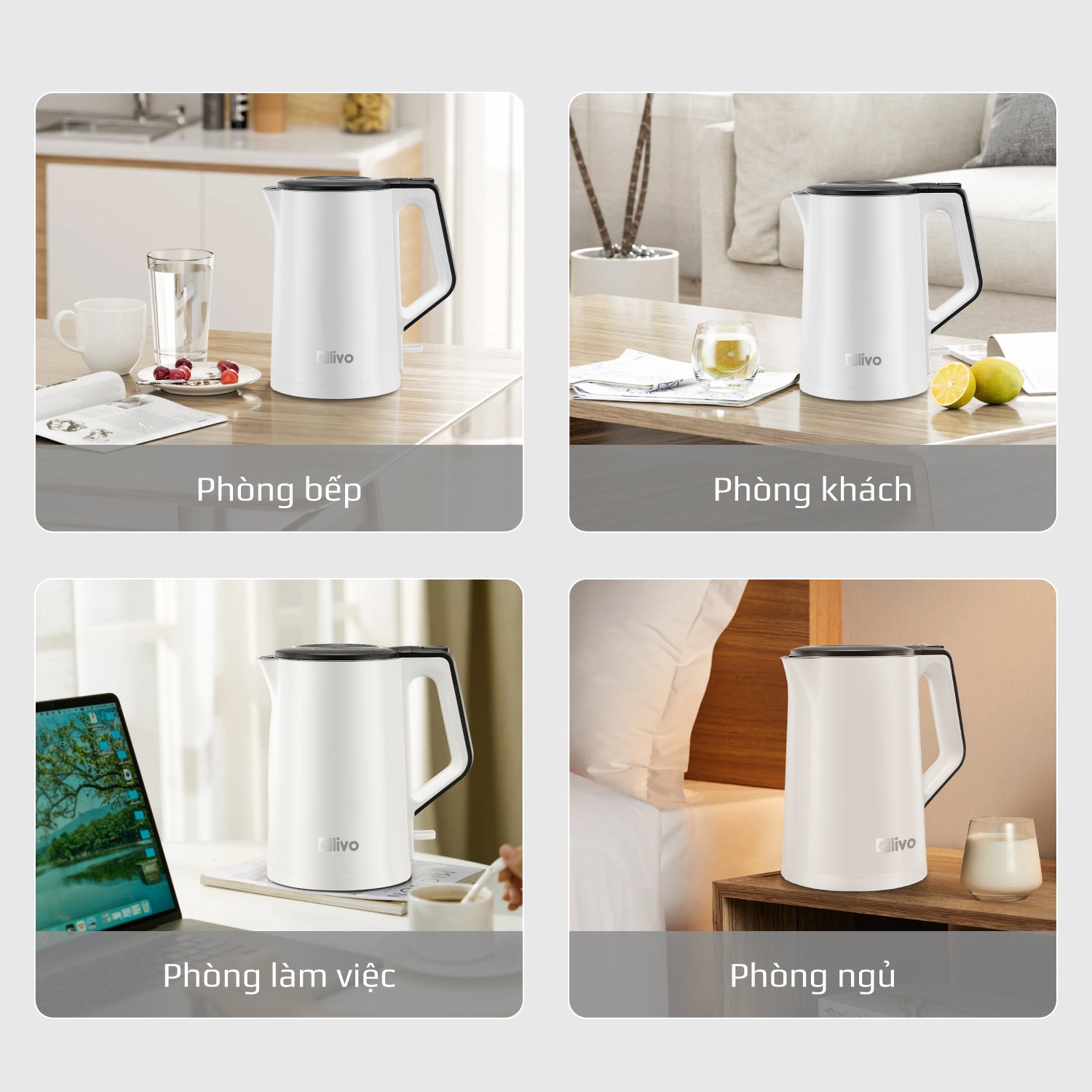 Ấm Siêu Tốc OLIVO EK200 – Màu Trắng Đen Hiện Đại, Lòng Ấm Inox 304, Bảo Vệ 4 Lớp, Dung Tích 1.5L, Công Suất Lớn 1500-1800W