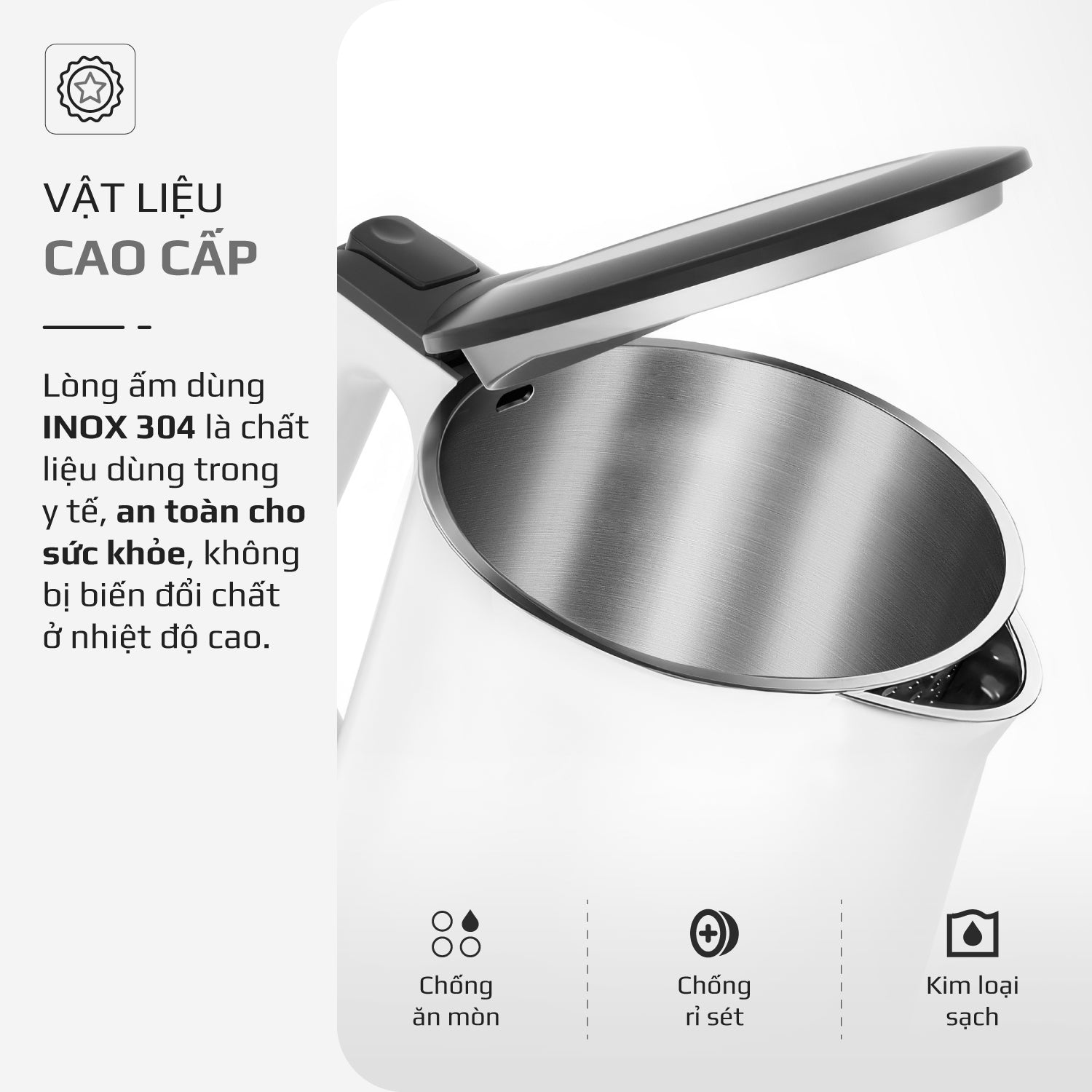 Ấm Siêu Tốc OLIVO EK200 – Màu Trắng Đen Hiện Đại, Lòng Ấm Inox 304, Bảo Vệ 4 Lớp, Dung Tích 1.5L, Công Suất Lớn 1500-1800W