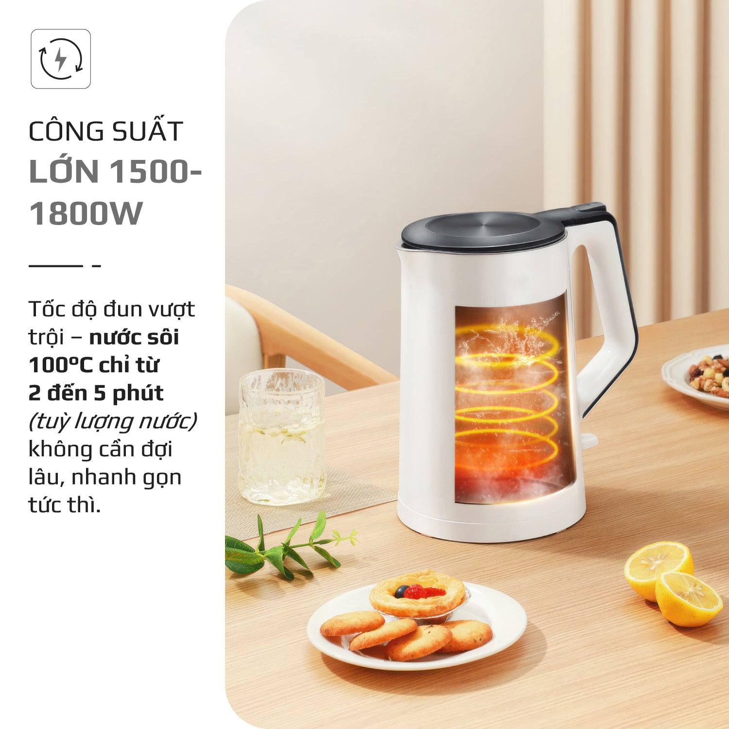 Ấm Siêu Tốc OLIVO EK200 – Màu Trắng Đen Hiện Đại, Lòng Ấm Inox 304, Bảo Vệ 4 Lớp, Dung Tích 1.5L, Công Suất Lớn 1500-1800W