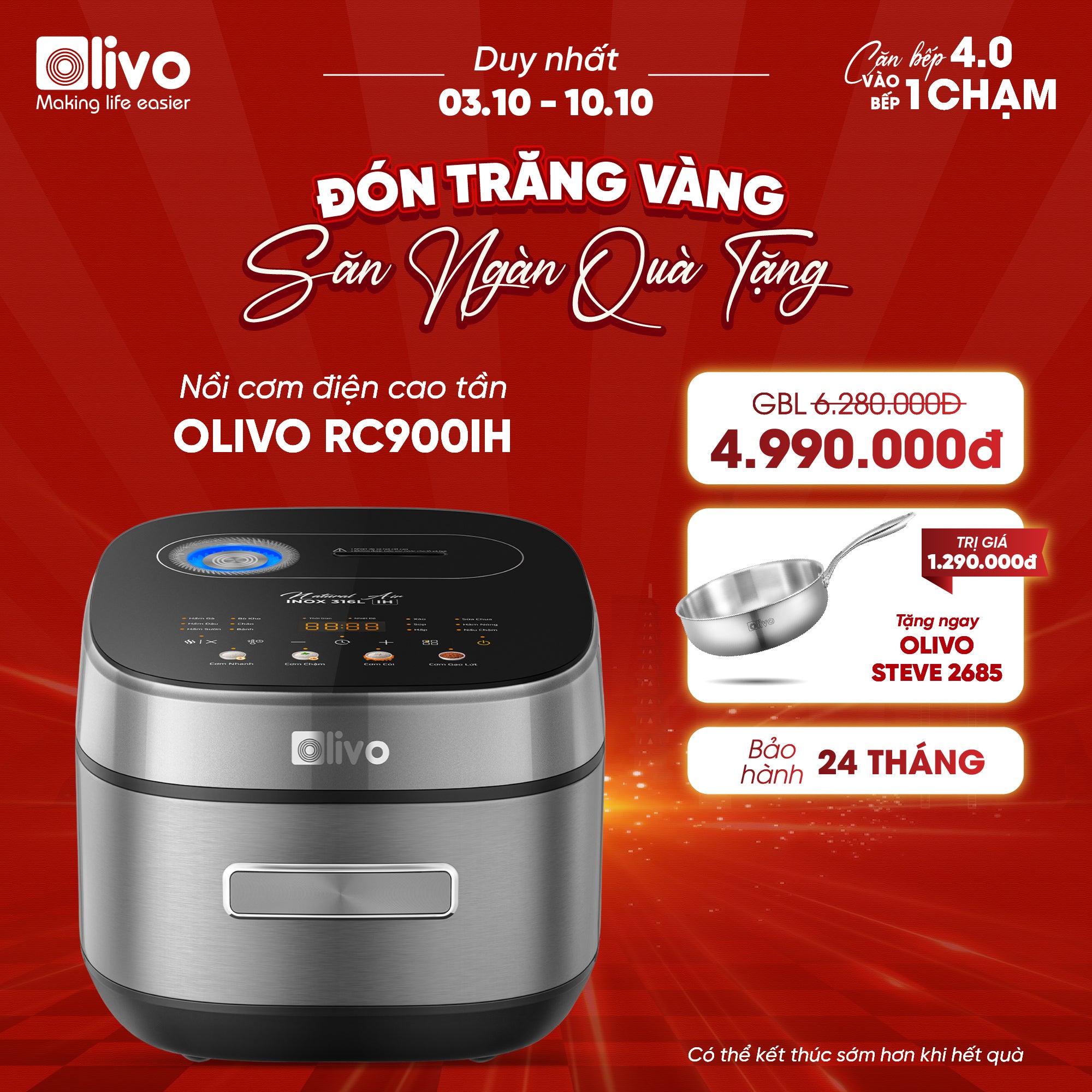 Nồi Cơm Điện Cao Tần OLIVO RC900IH – Lòng Nồi INOX 316L Cao Cấp, Công Nghệ Cao Tần Giữ Trọn Dinh Dưỡng, Bảng Điều Khiển Oled Sống Động, Hiện Đại, Cao Cấp