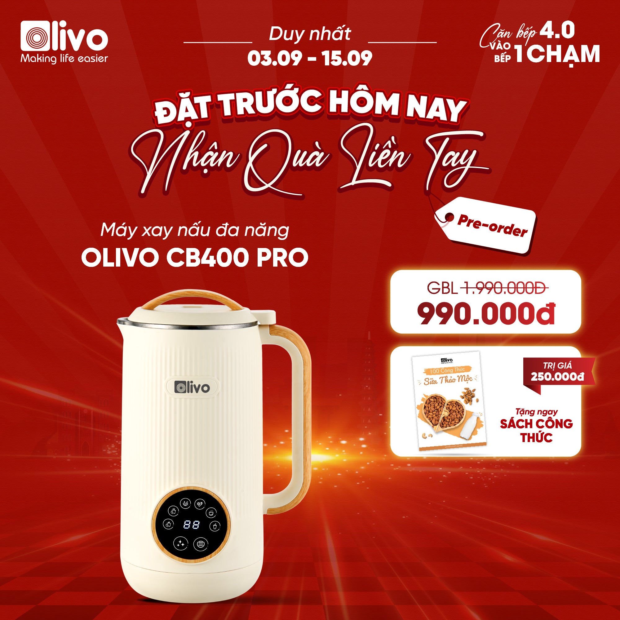 Máy Xay Nấu Đa Năng OLIVO CB400 PRO – Nhỏ Gọn Tiện Mang Theo – Đa Chức Năng – Cao Cấp