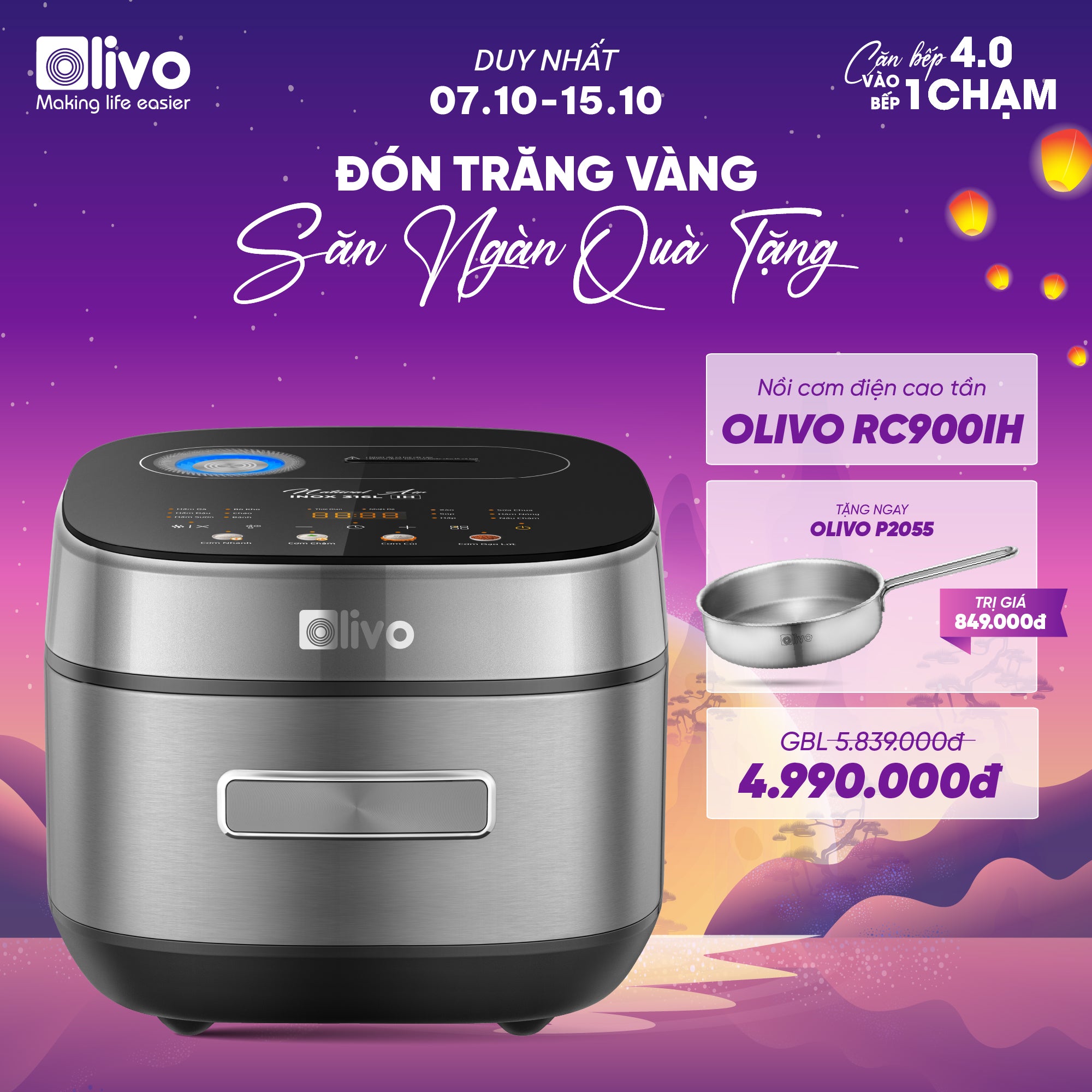 Nồi Cơm Điện Cao Tần OLIVO RC900IH – Lòng Nồi INOX 316L Cao Cấp, Công Nghệ Cao Tần Giữ Trọn Dinh Dưỡng, Bảng Điều Khiển Oled Sống Động, Hiện Đại, Cao Cấp