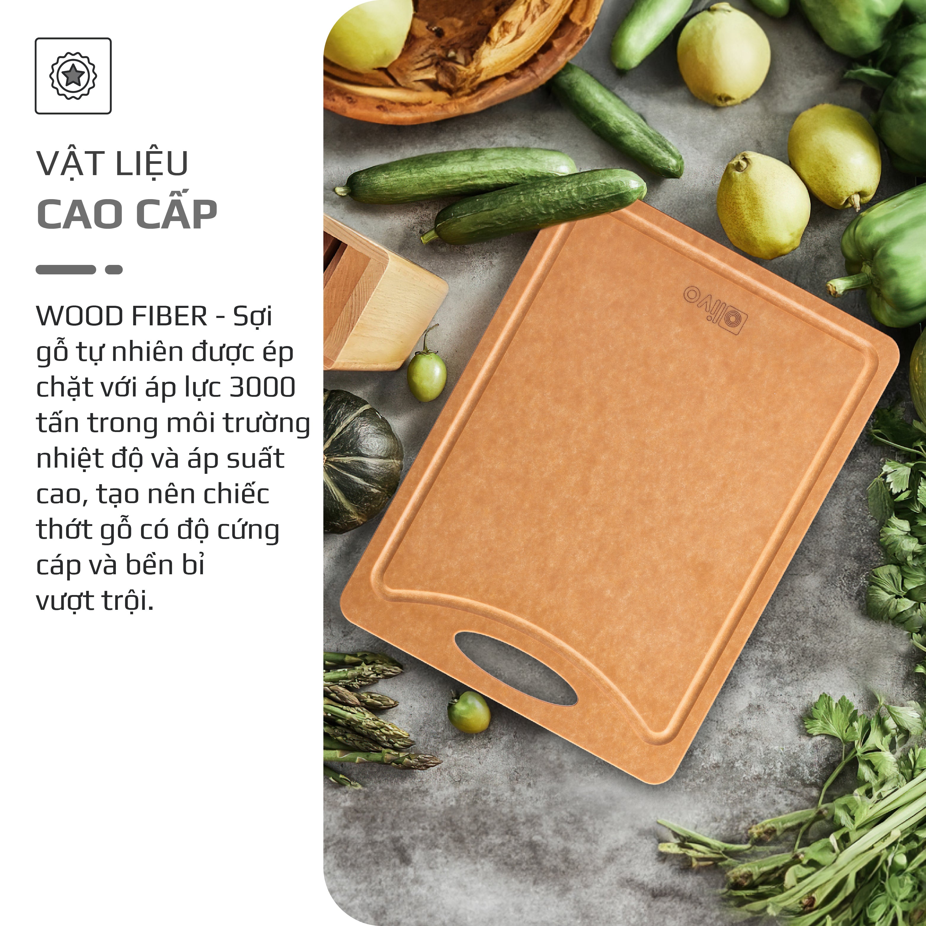 Thớt Gỗ OLIVO Wood Fiber W306 – W376 – Chống Cong Vênh, Ẩm Mốc, Không Bám Mùi Thực Phẩm – Sử Dụng Được Với Máy Rửa Bát