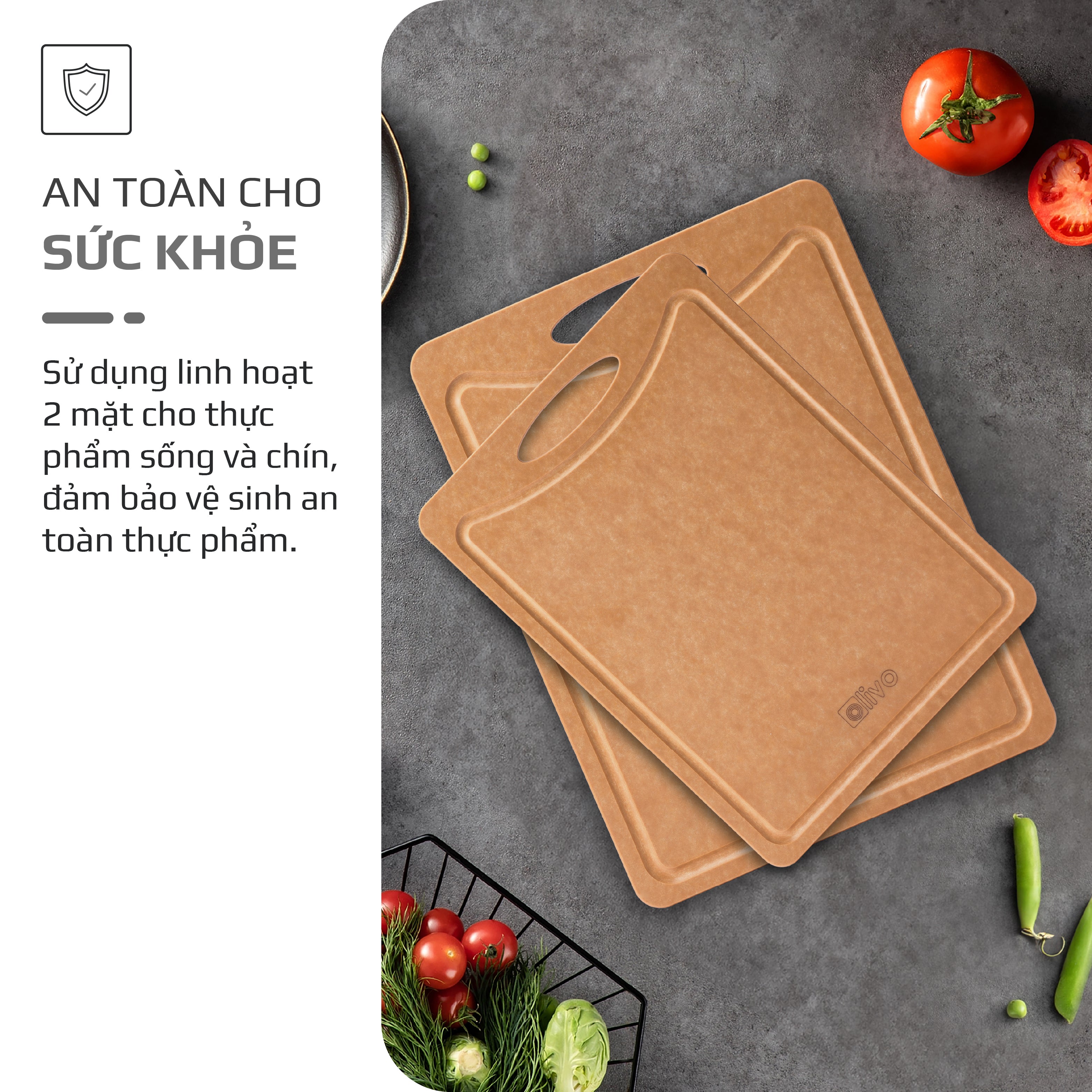 Thớt Gỗ OLIVO Wood Fiber W306 – W376 – Chống Cong Vênh, Ẩm Mốc, Không Bám Mùi Thực Phẩm – Sử Dụng Được Với Máy Rửa Bát