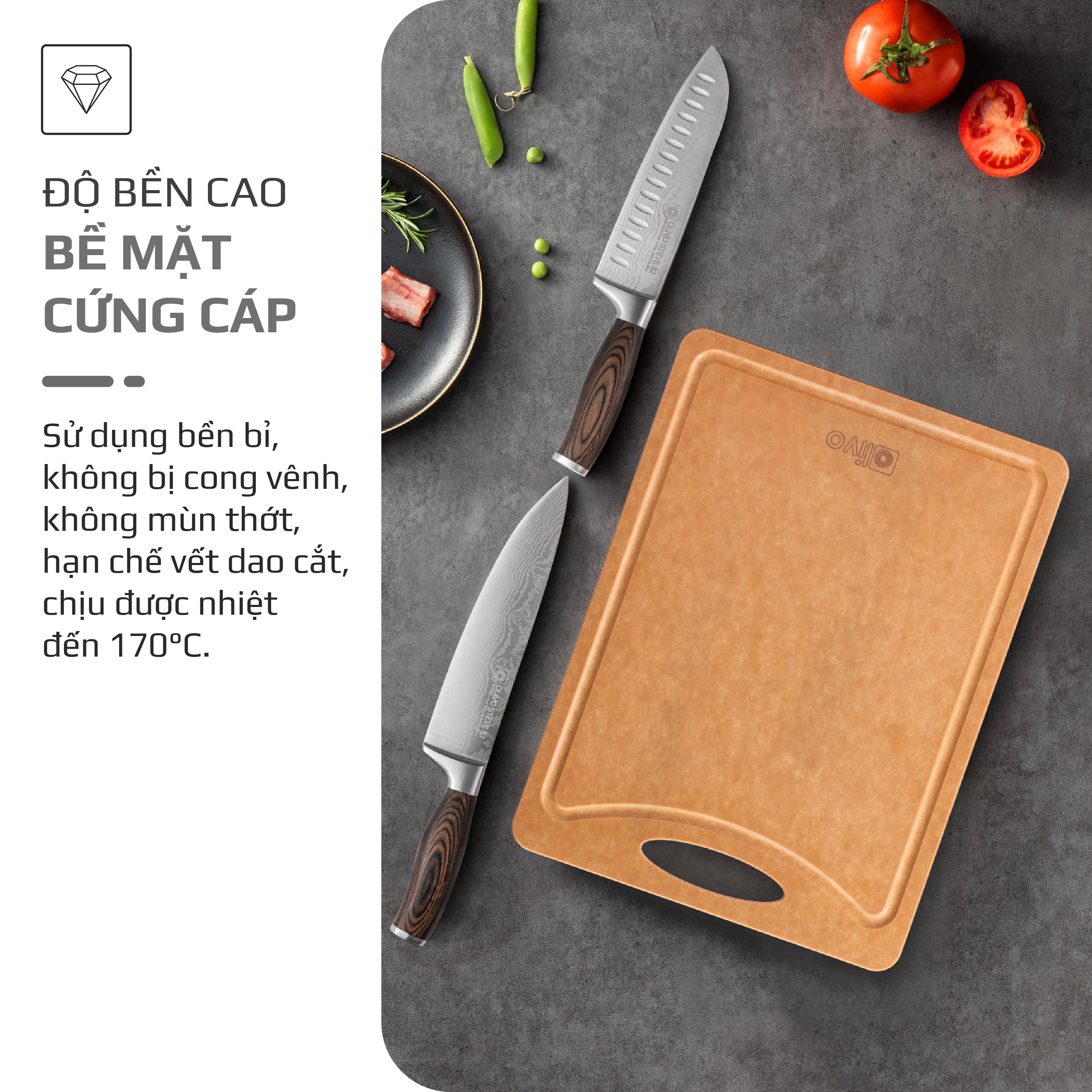 Thớt Gỗ OLIVO Wood Fiber W306 – W376 – Chống Cong Vênh, Ẩm Mốc, Không Bám Mùi Thực Phẩm – Sử Dụng Được Với Máy Rửa Bát