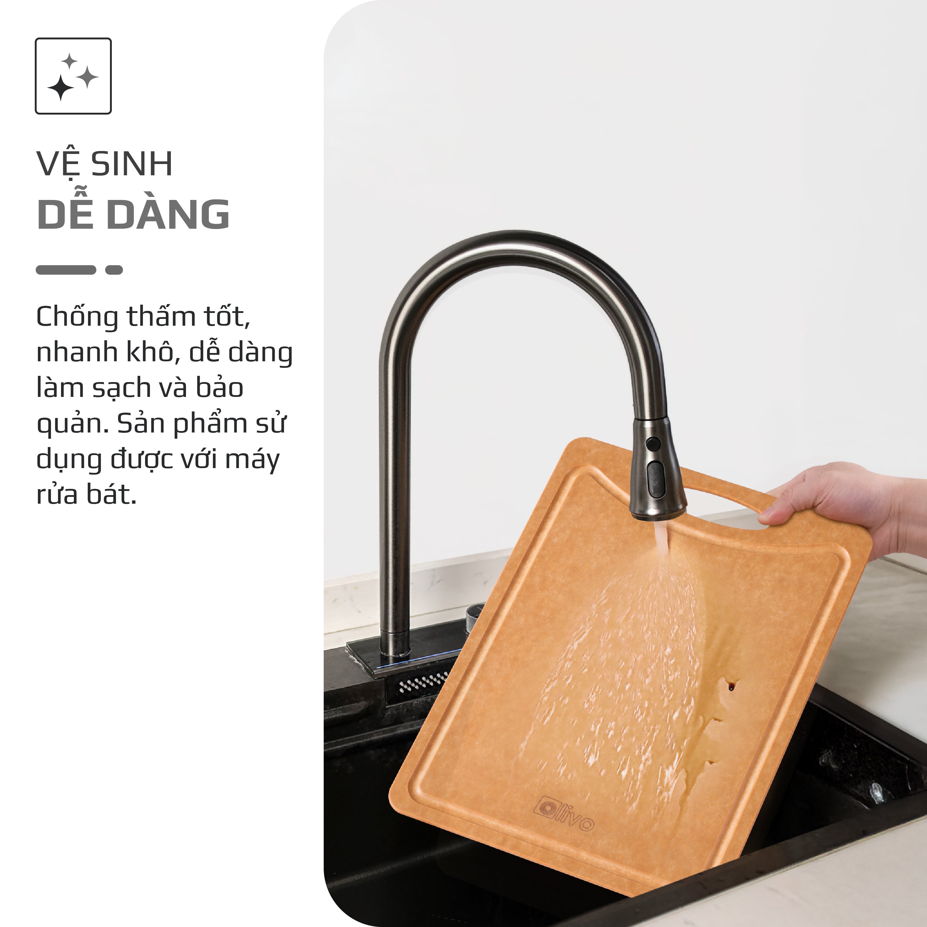 Thớt Gỗ OLIVO Wood Fiber W306 – W376 – Chống Cong Vênh, Ẩm Mốc, Không Bám Mùi Thực Phẩm – Sử Dụng Được Với Máy Rửa Bát