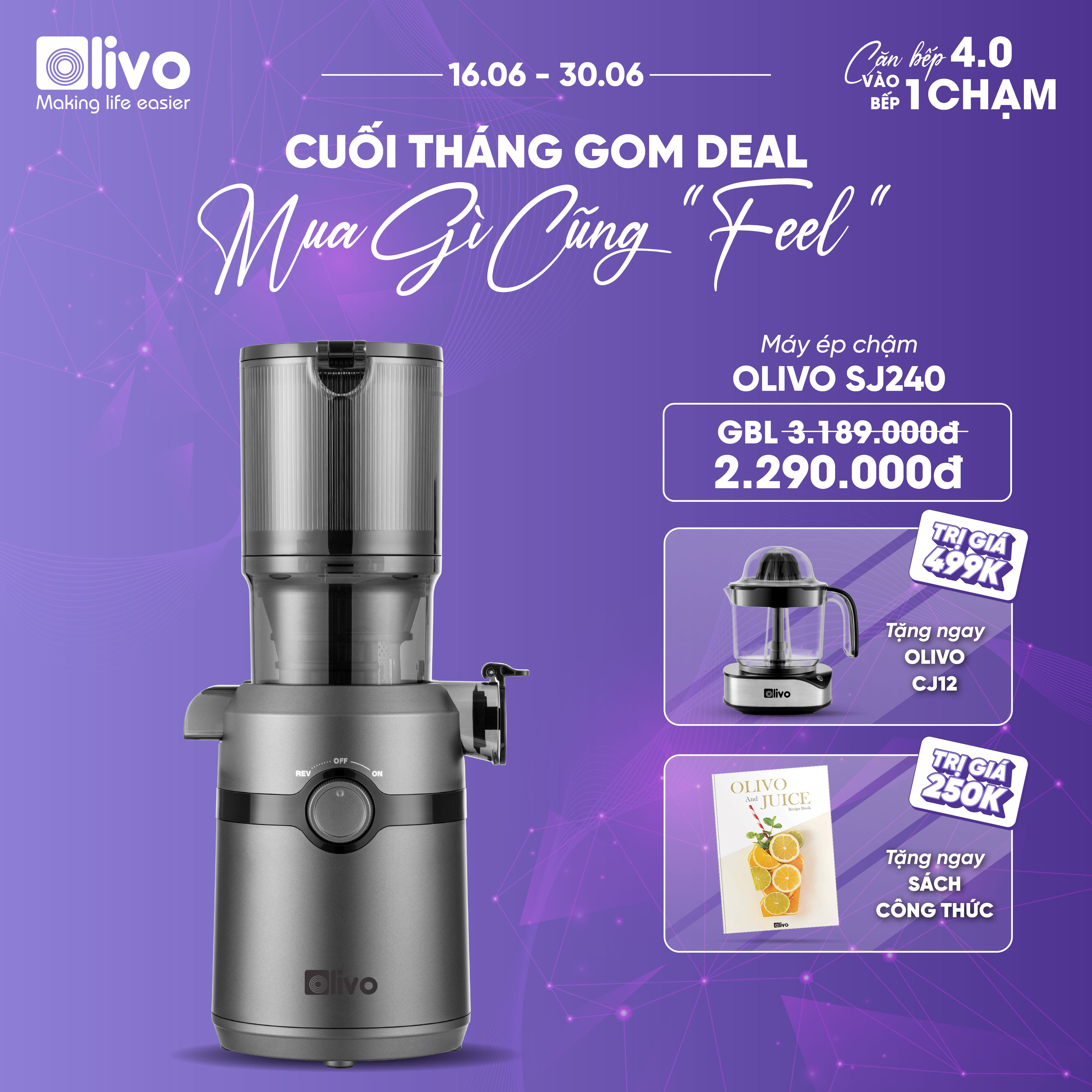 Máy Ép Chậm OLIVO SJ240 - Phiên Bản Giới Hạn Màu Titanium - Khoang Tiếp Lớn - Giải Pháp Hoàn Hảo Cho Việc Ép Kết Hợp Trái Cây, Rau Củ
