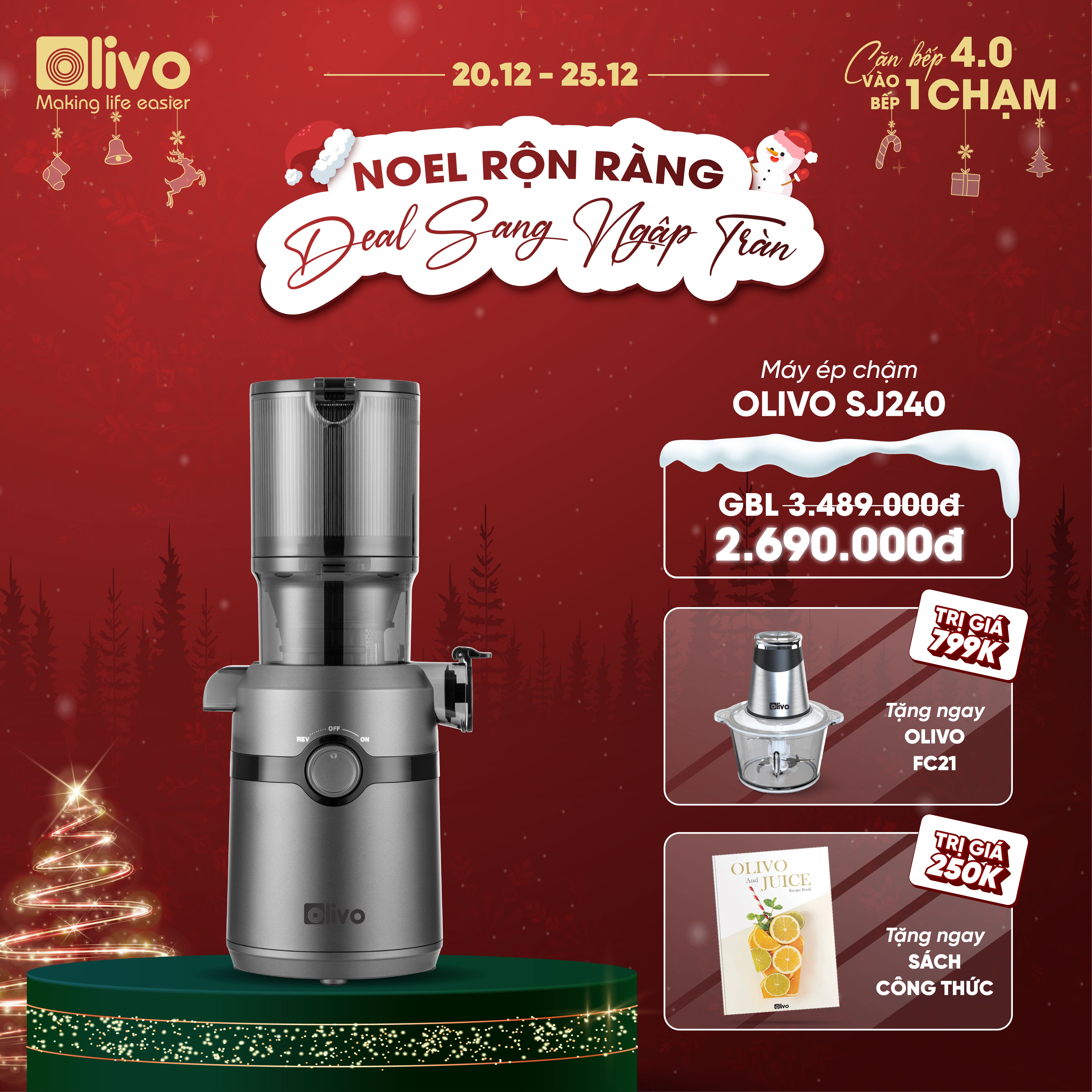 Máy Ép Chậm OLIVO SJ240 - Phiên Bản Giới Hạn Màu Titanium - Khoang Tiếp Lớn - Giải Pháp Hoàn Hảo Cho Việc Ép Kết Hợp Trái Cây, Rau Củ