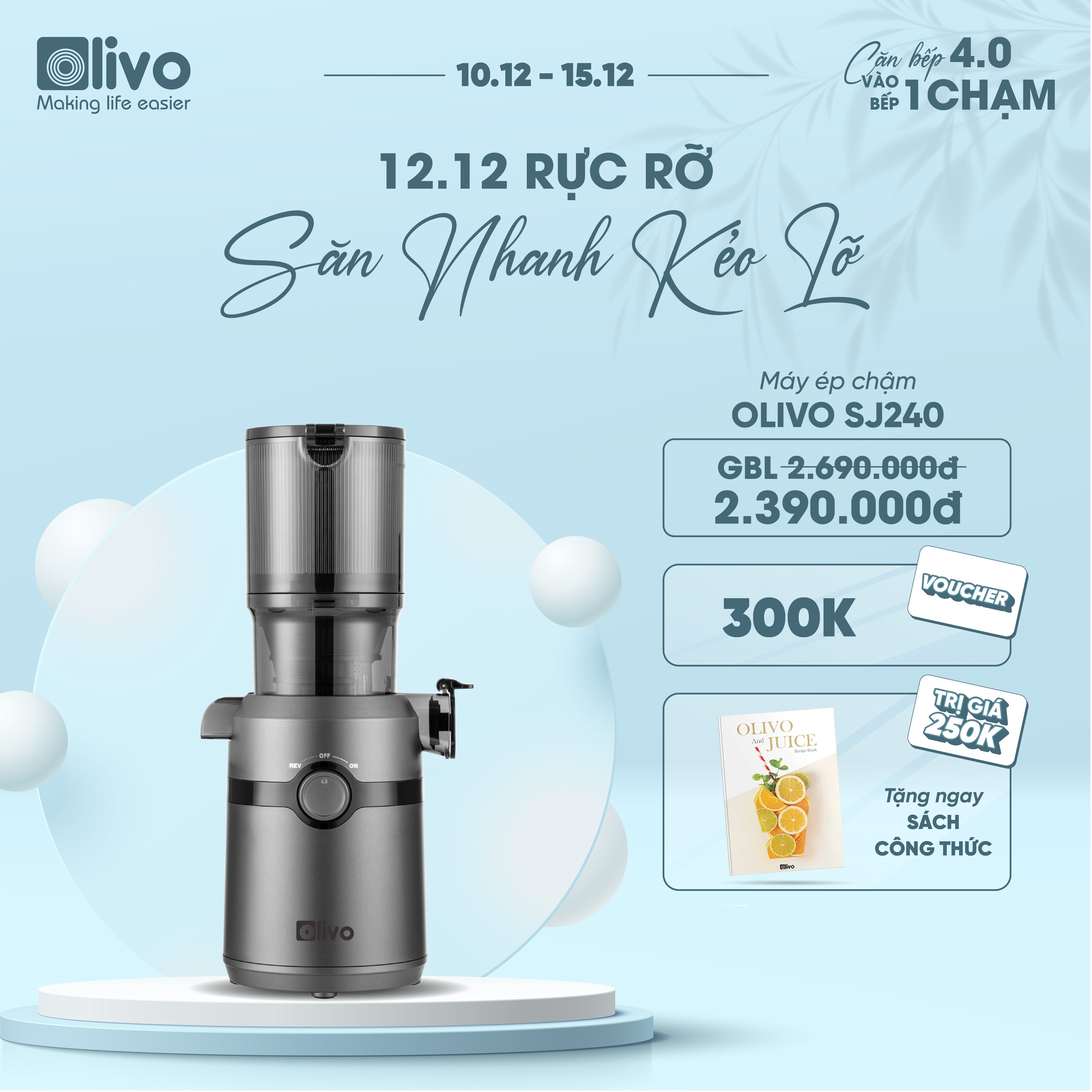 Máy Ép Chậm OLIVO SJ240 - Phiên Bản Giới Hạn Màu Titanium - Khoang Tiếp Lớn - Giải Pháp Hoàn Hảo Cho Việc Ép Kết Hợp Trái Cây, Rau Củ