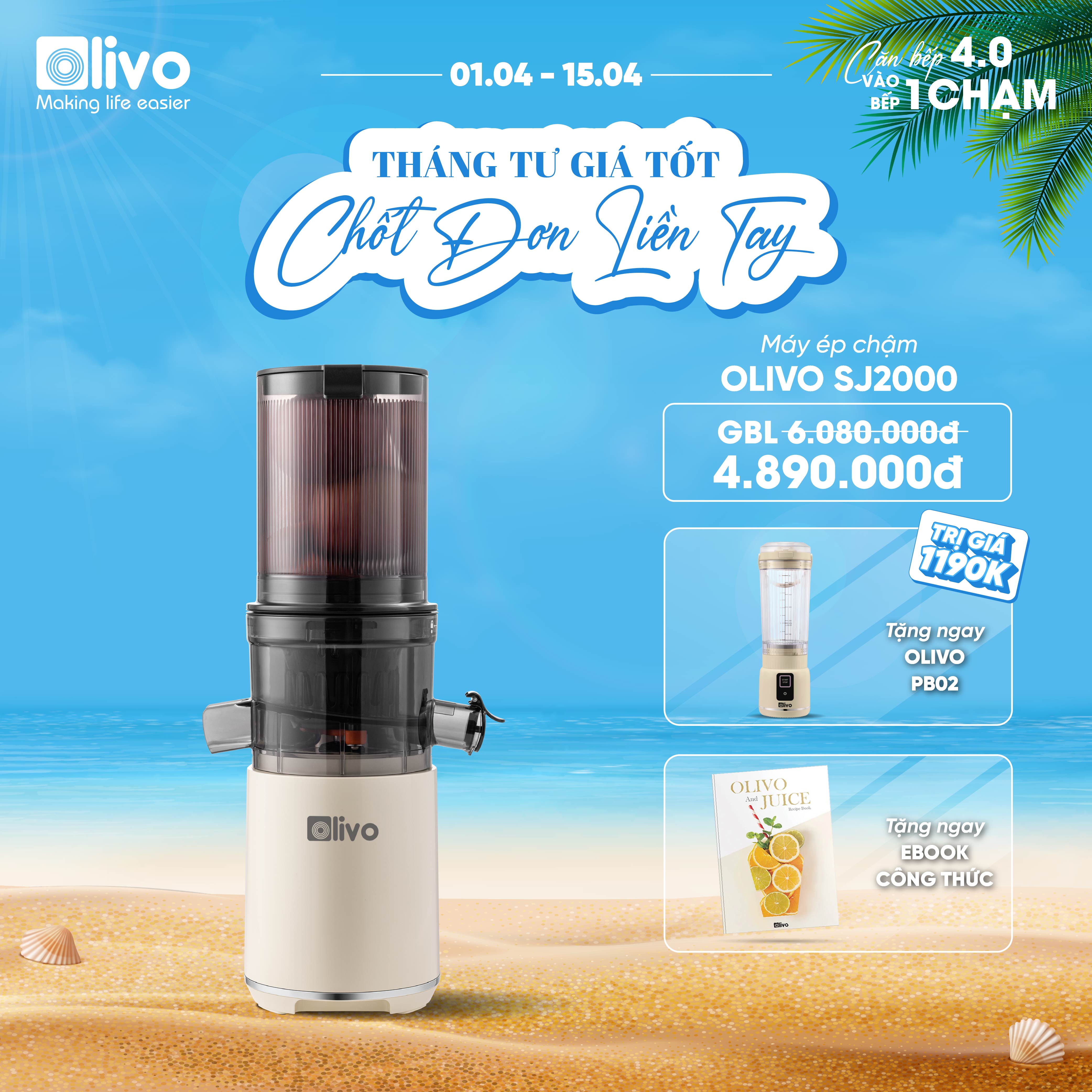 Máy Ép Chậm OLIVO SJ2000 - Khoang Tiếp Lớn, Củ Ép Kết Hợp Lưỡi Cắt Thông Minh, Thiết Kế Sang Trọng, Đẳng Cấp